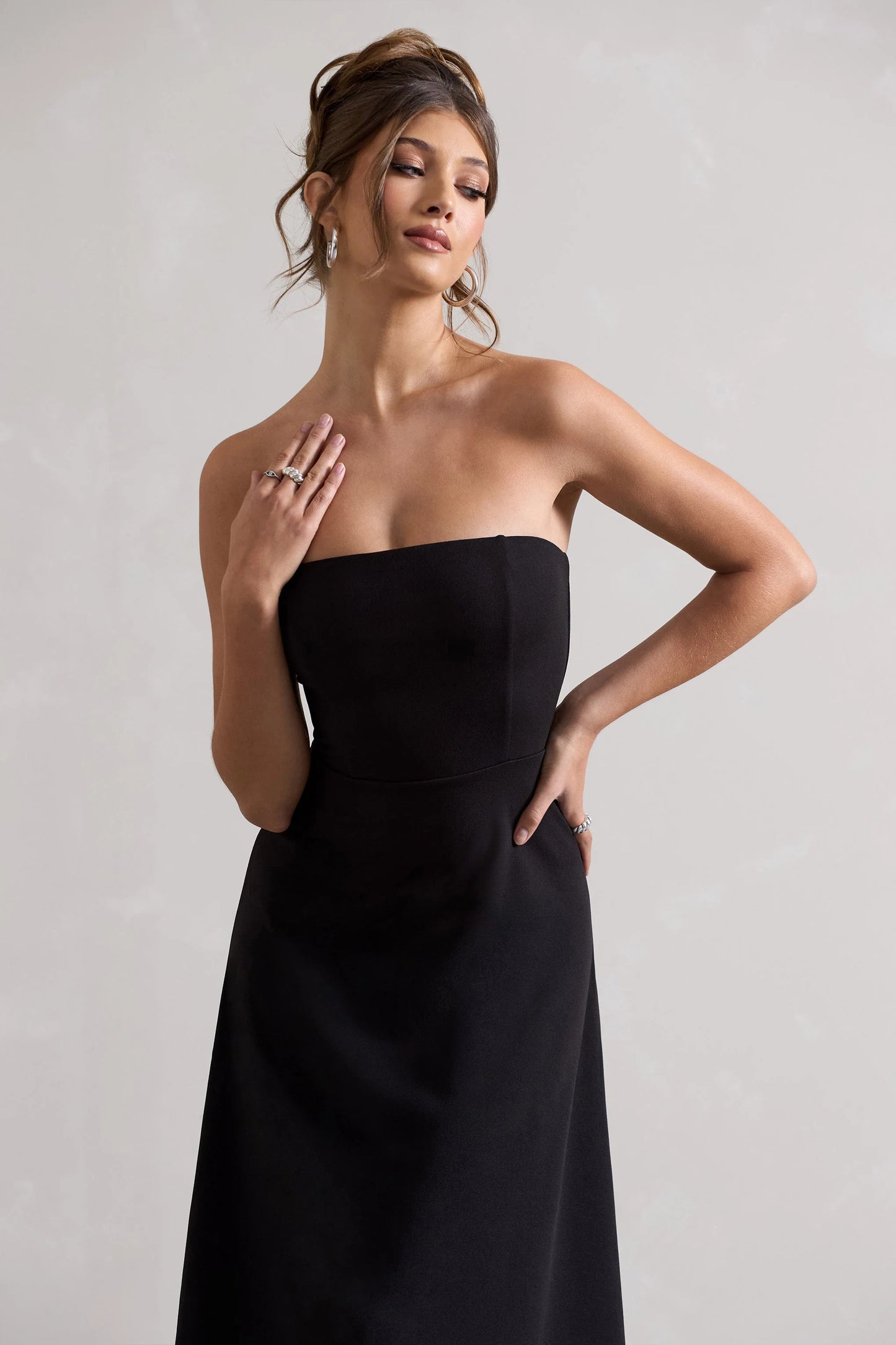 Ariela Black Bandeau High-Low Midi Dress