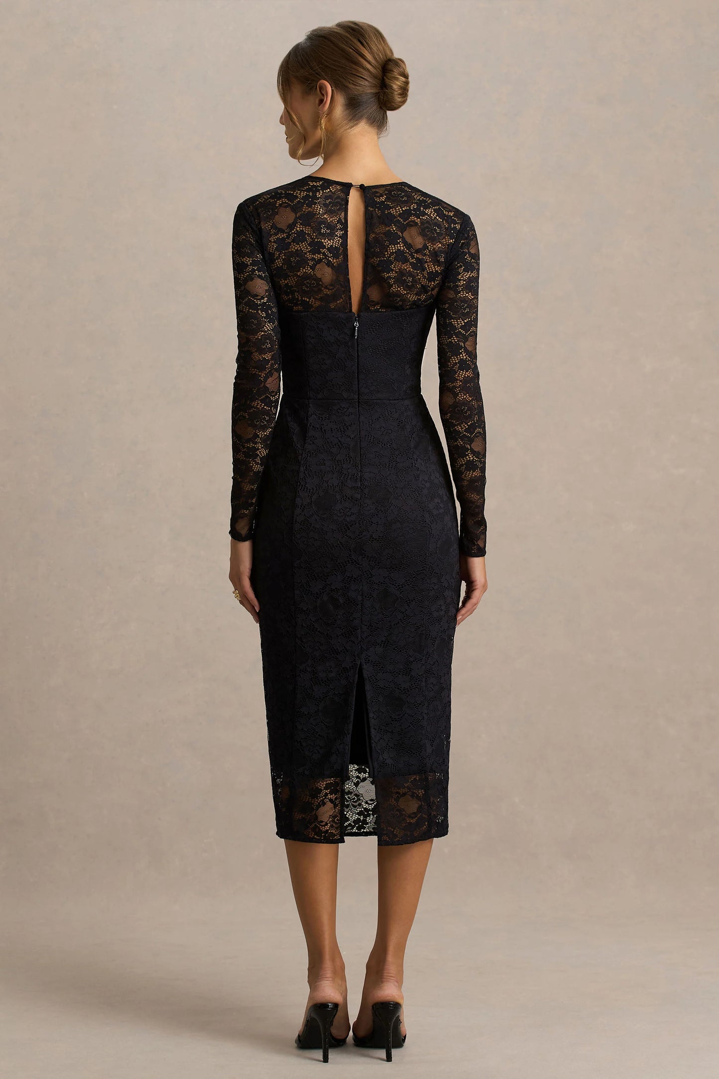Alissa Black Lace Square-Neck Midi Dress
