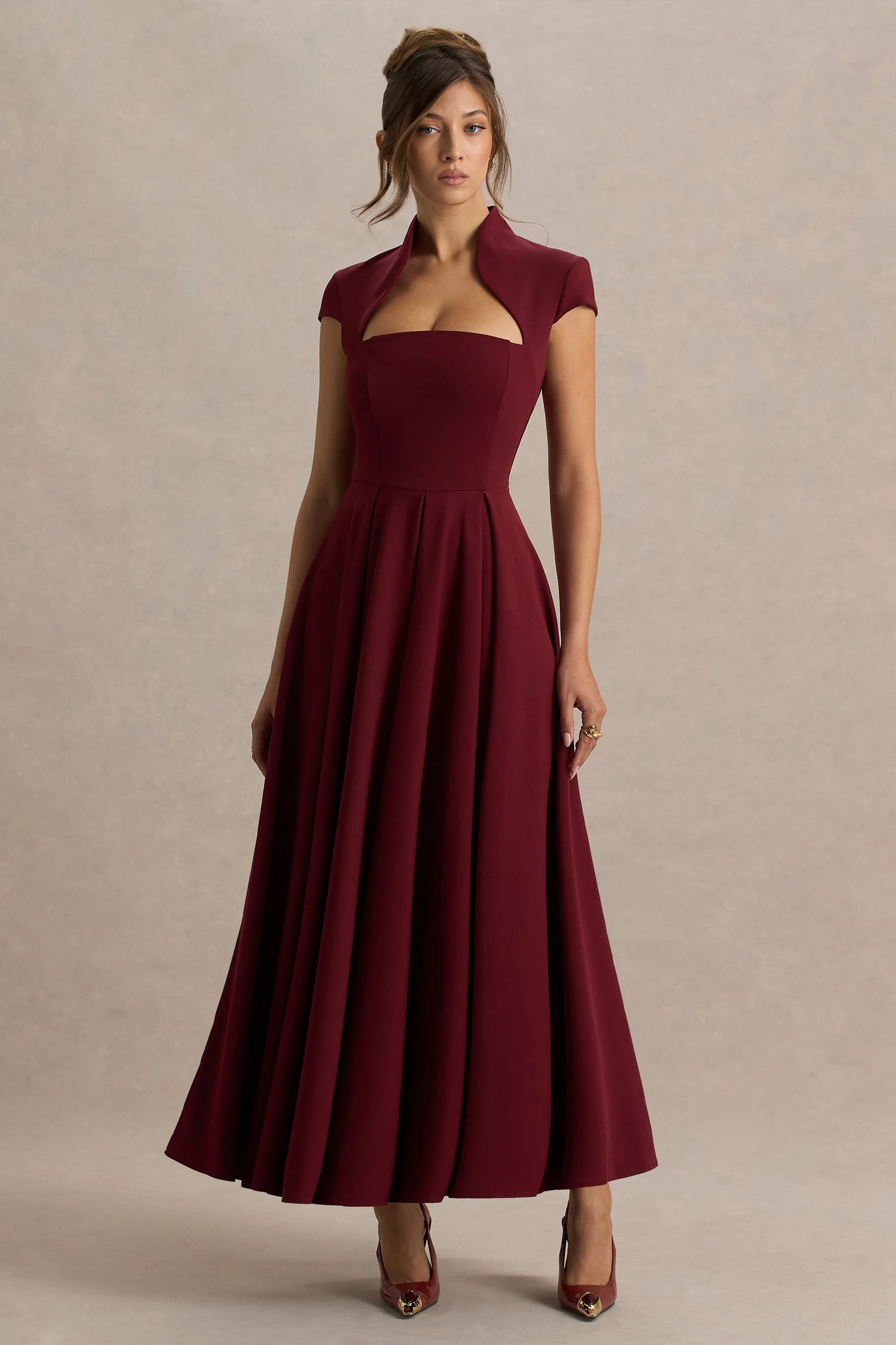 Scarlett Burgundy Square-Neck Maxi Dress