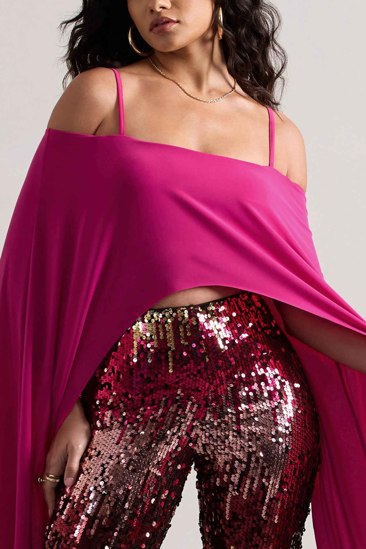 Floyd Dark Pink Bardot Cape Sleeve Crop Top