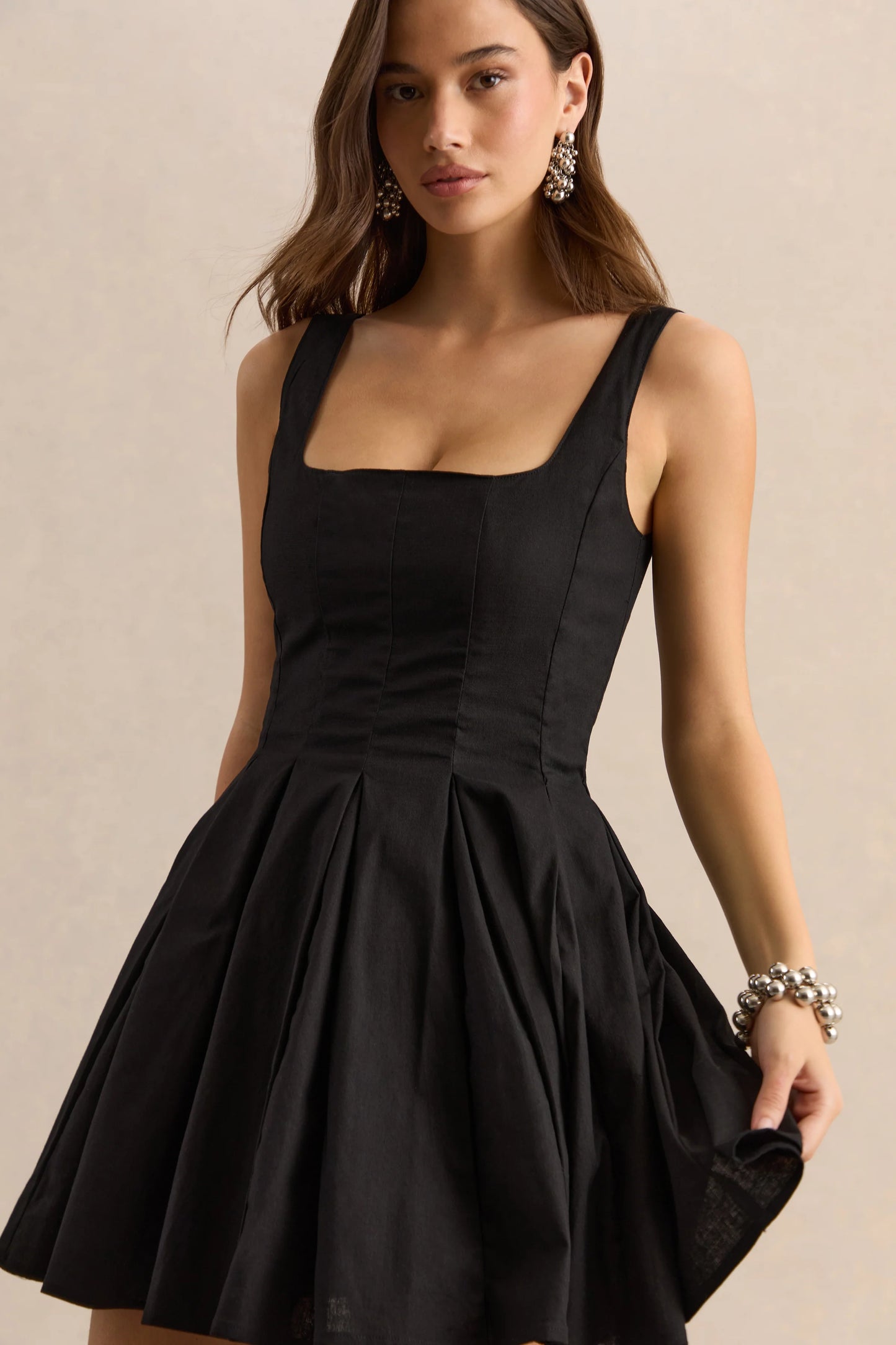 Brioria Black Square-Neck Skater Mini Dress