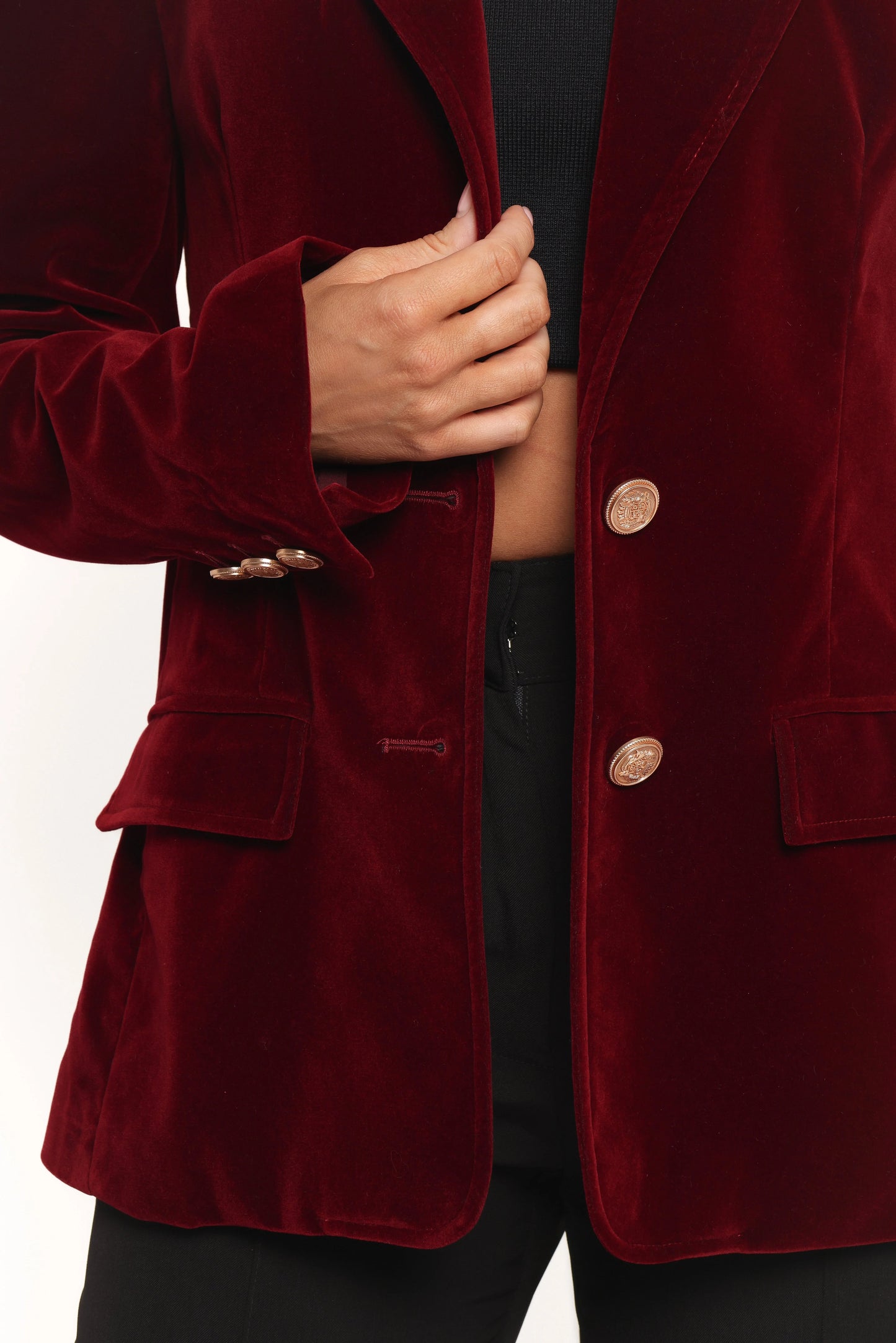 Zpya Single Button Velvet Blazer - Berry