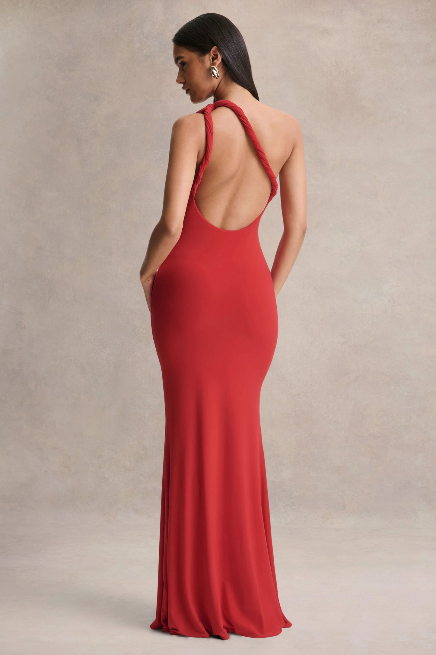 Ottilie Red Asymmetric-Neck Maxi Dress