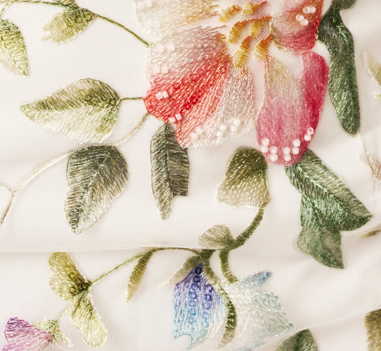Strapless Floral Beaded Embroidery Midi Dress In Ivory Multi