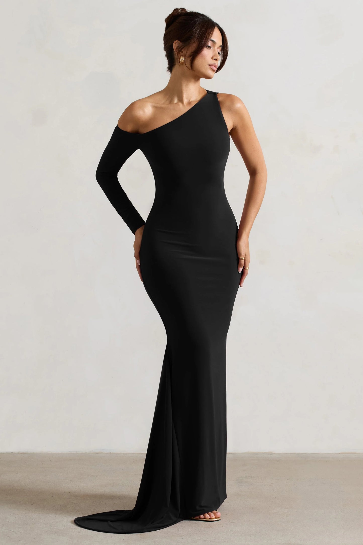 Contradiction Black One-Sleeve Asymmetric Maxi Dress