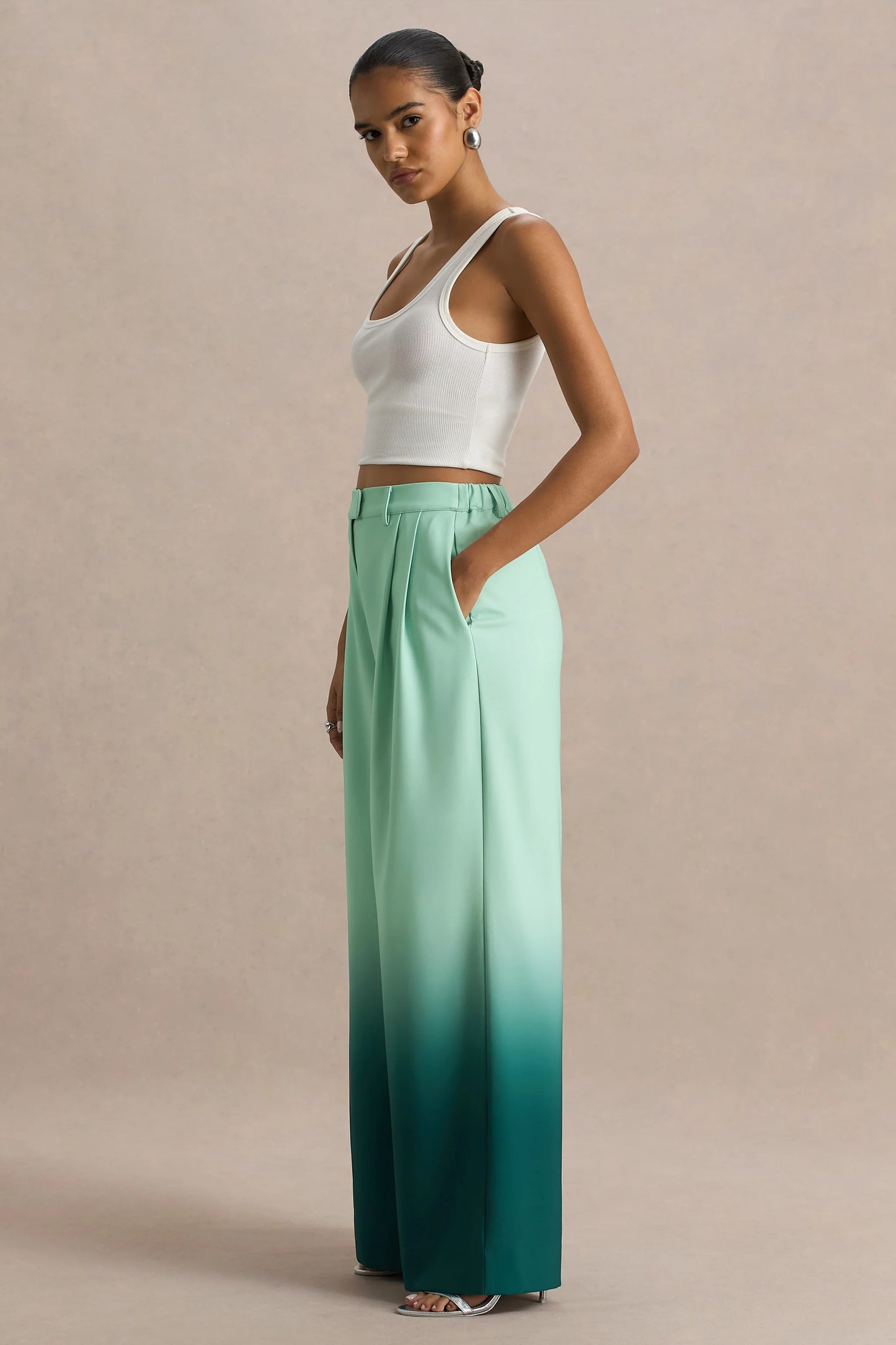 Safia Emerald Ombre Satin Wide-Leg