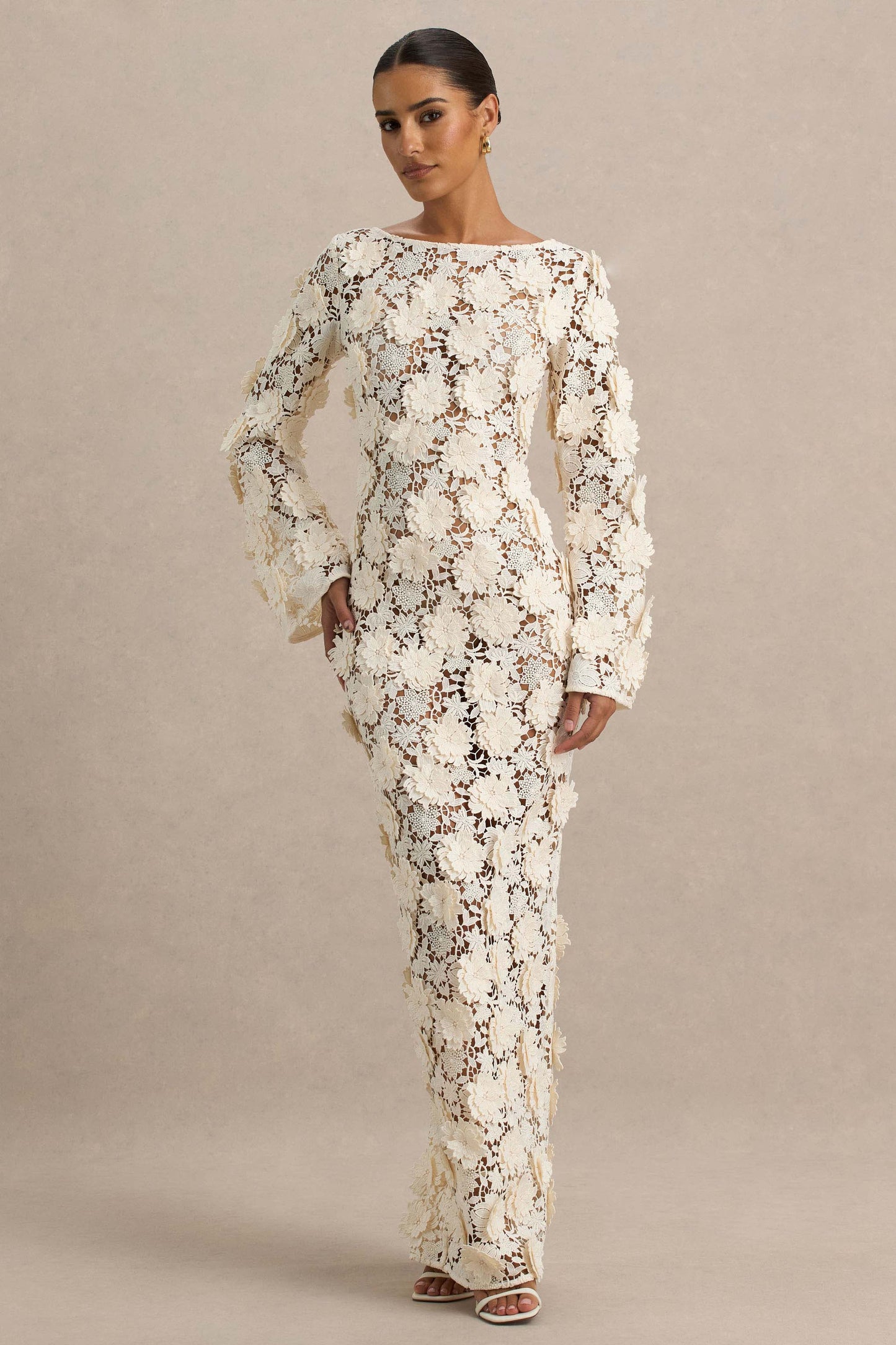 Viper Cream Lace Long-Sleeve Maxi Dress