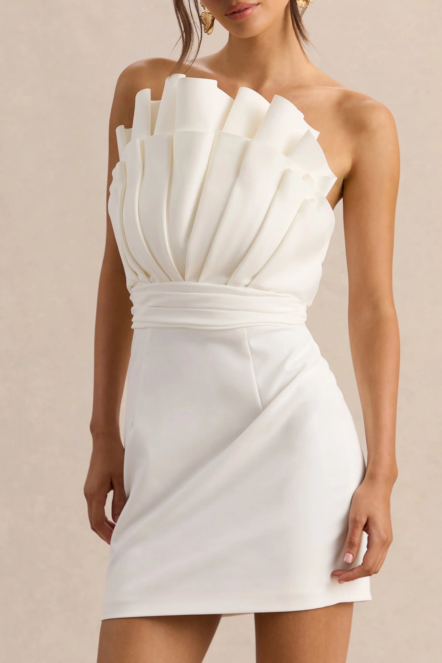 Pastoral White Ruffled Asymmetric-Neck Mini Dress