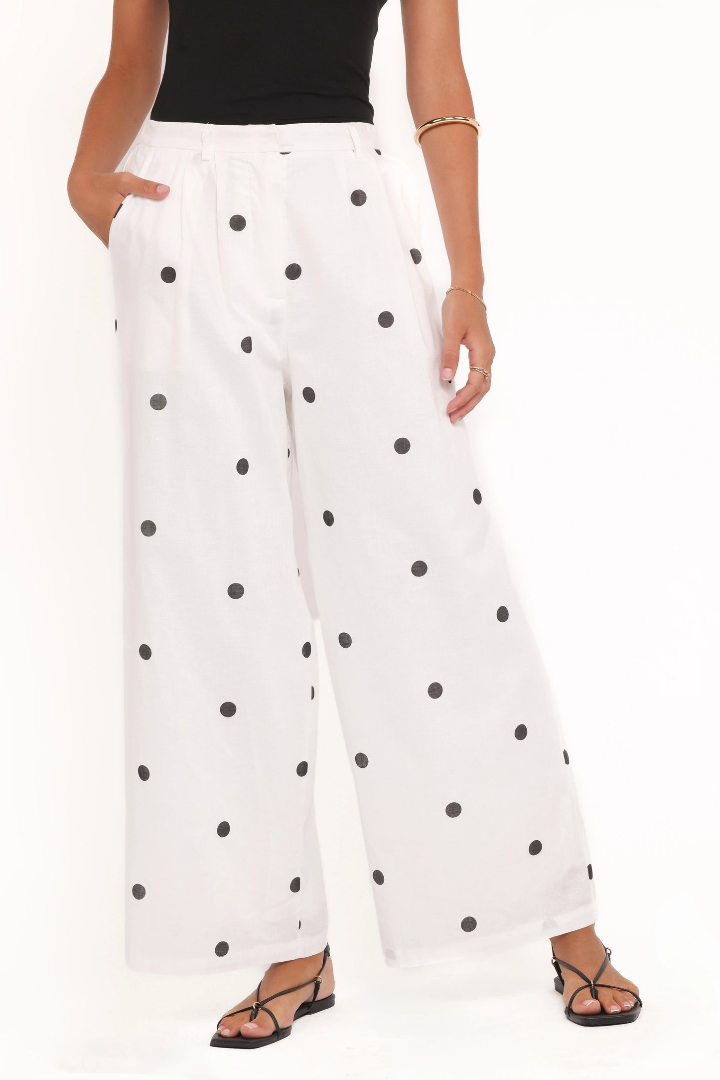Valora Wide Leg Pant - White Black Polka Dot