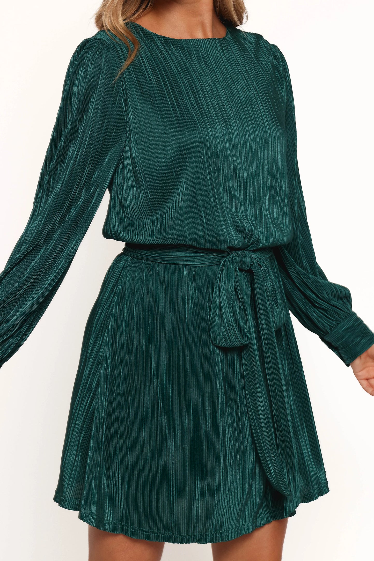 Joy Plisse Mini Dress - Dark Jade