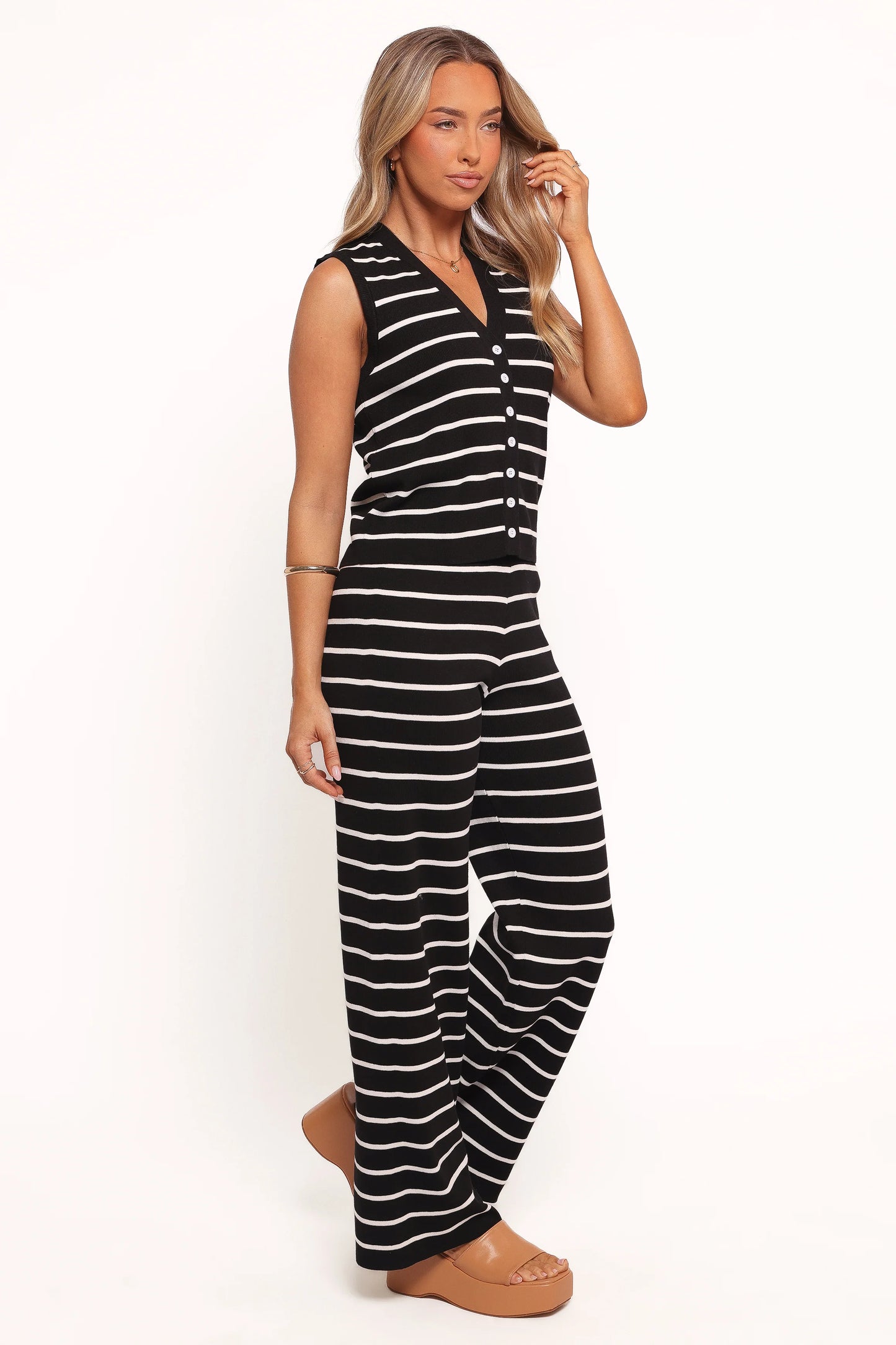 Juna Knitted Pant Set - Black White Stripe