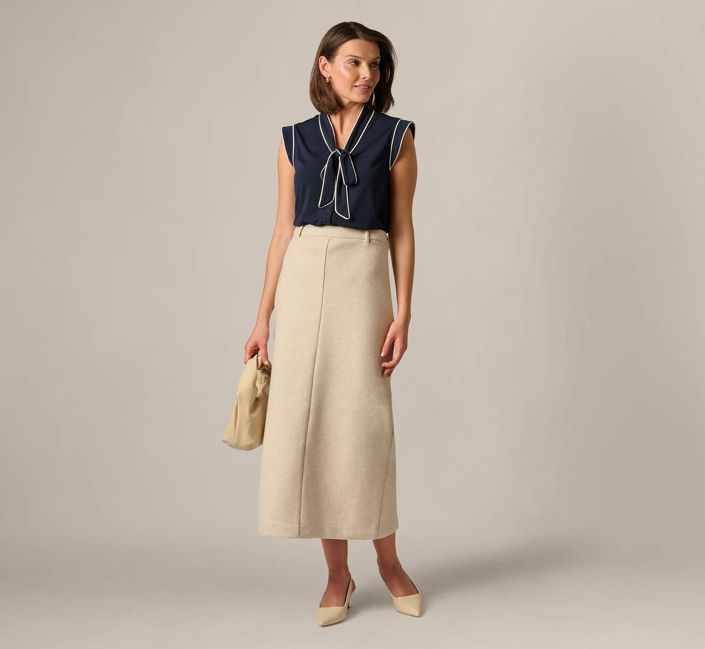 Cap Sleeve Tie Neck Blouse In Blue Moon Ivory