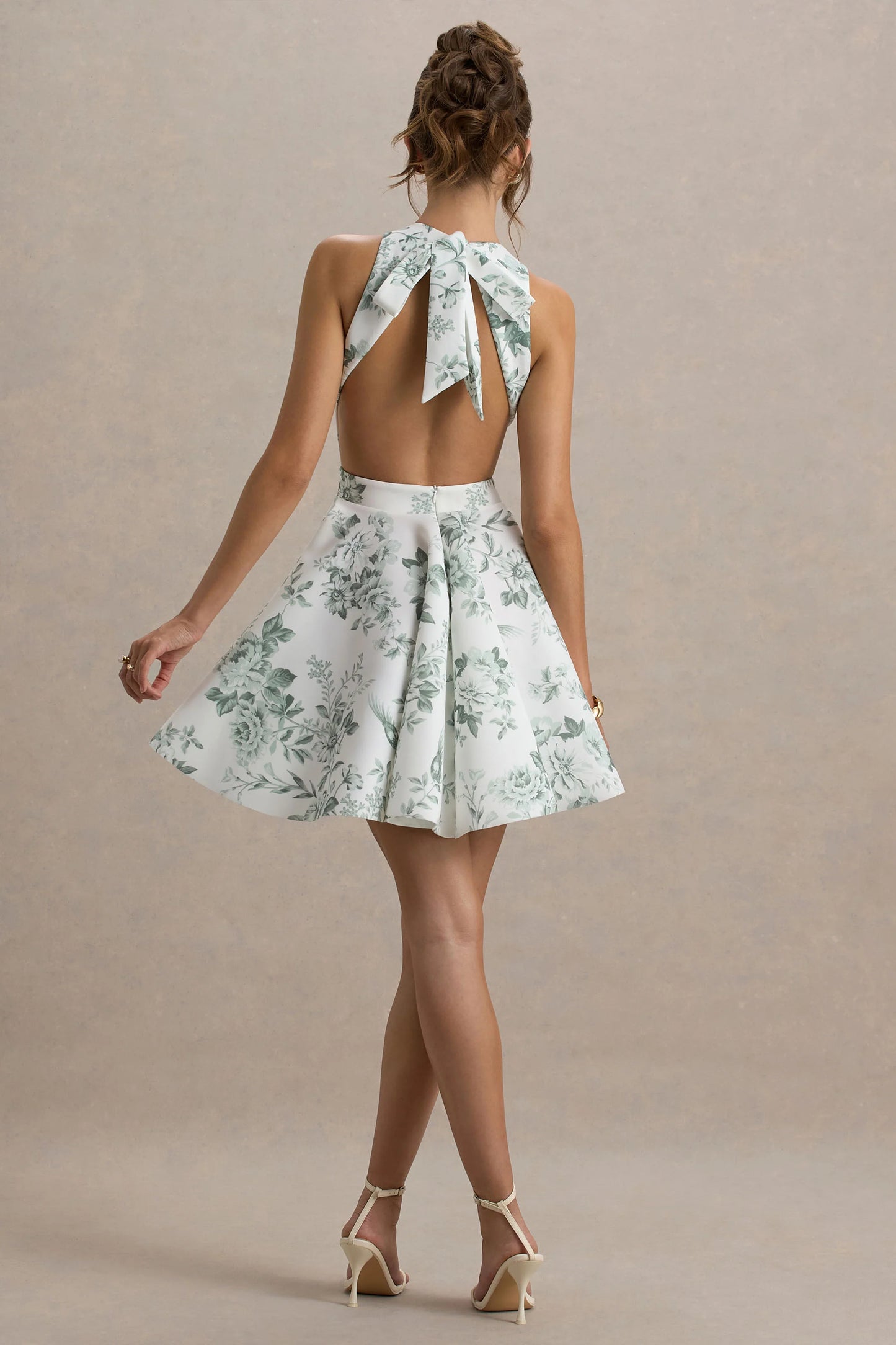 Waverly Green Porcelain Print Racer-Neck Sleeveless Skater Mini Dress