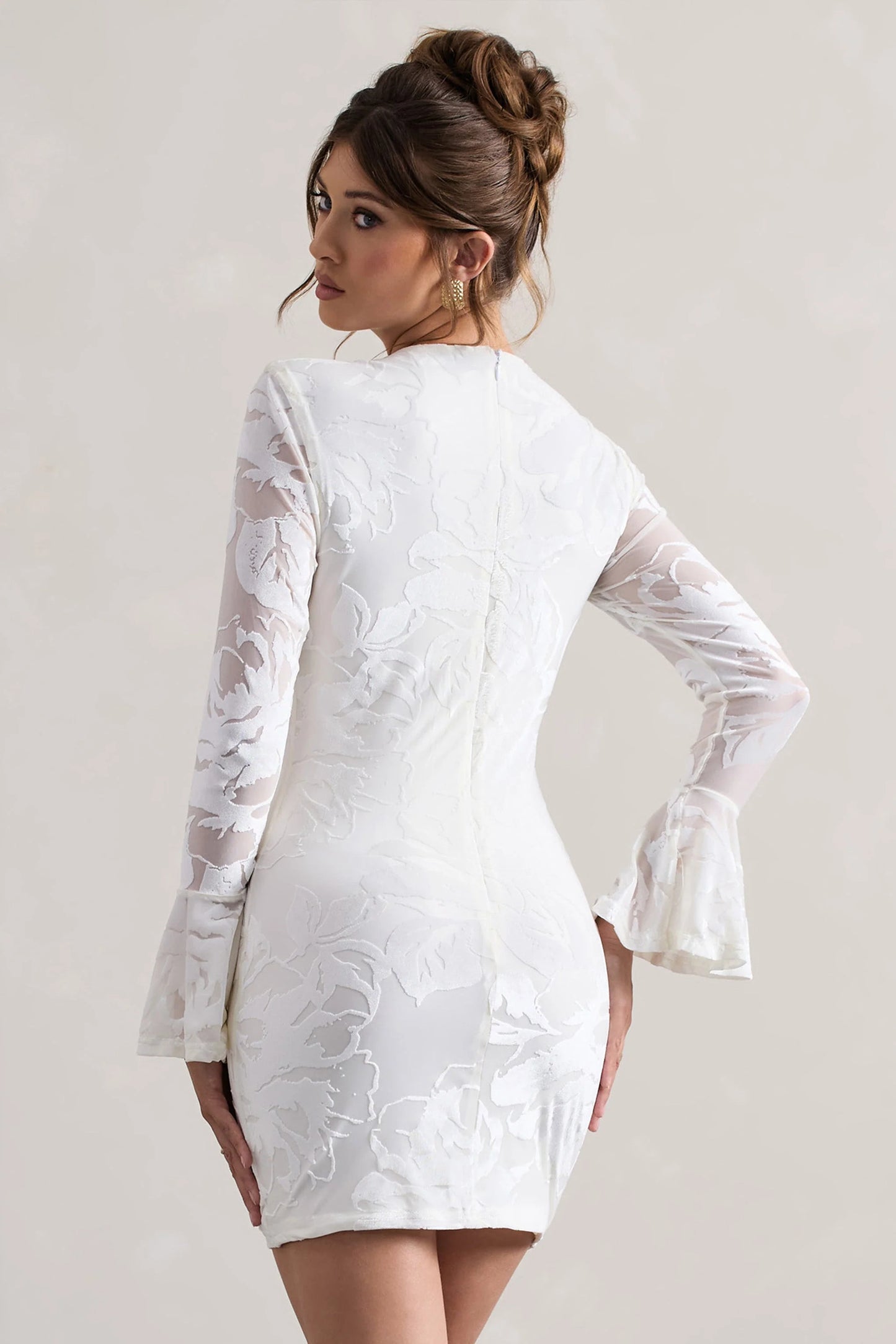 Della White Bodycon Flared-Sleeve Micro Mini Dress