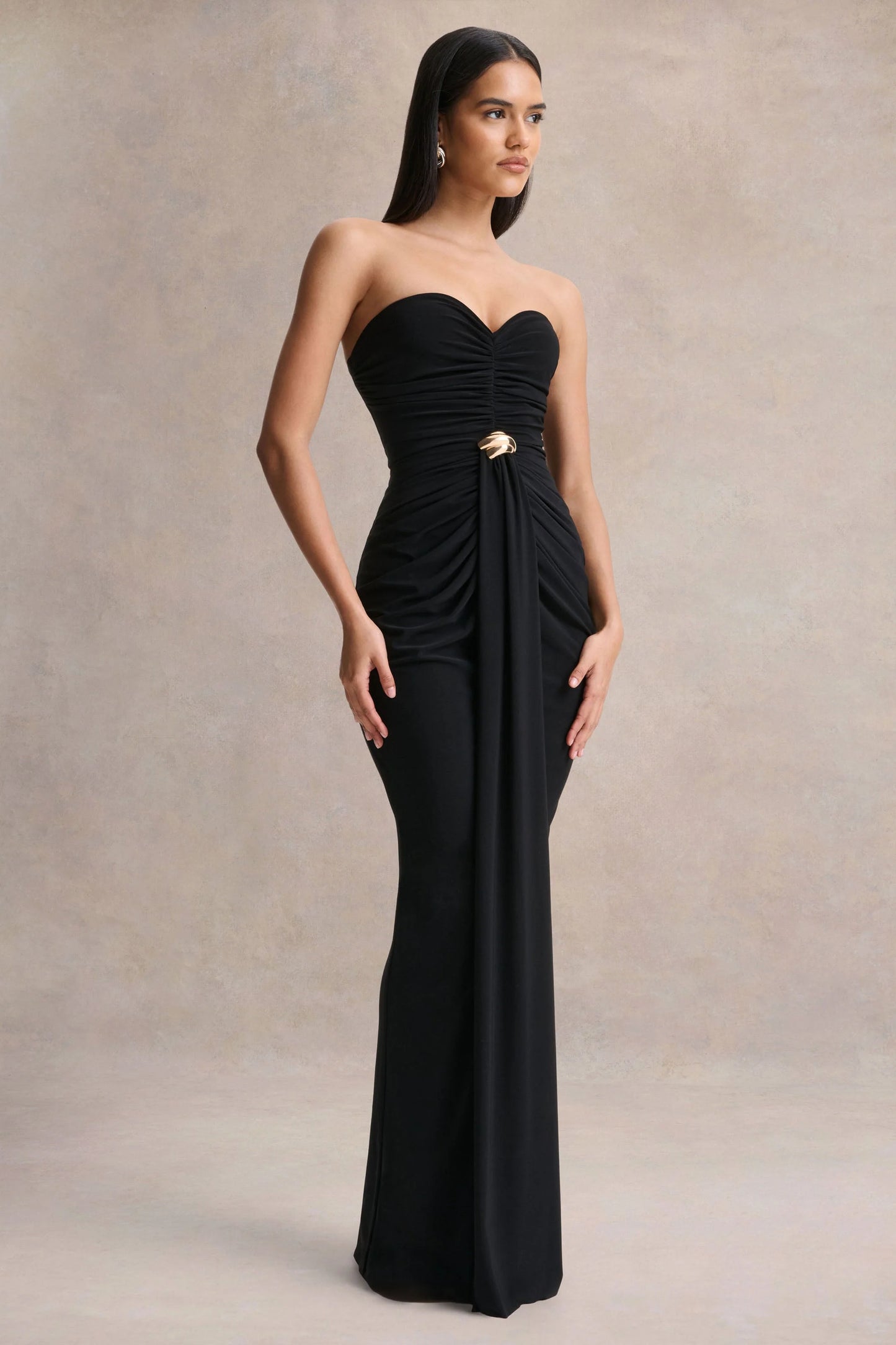 Beverly Black Bandeau Maxi Dress With Gathered-Detailing