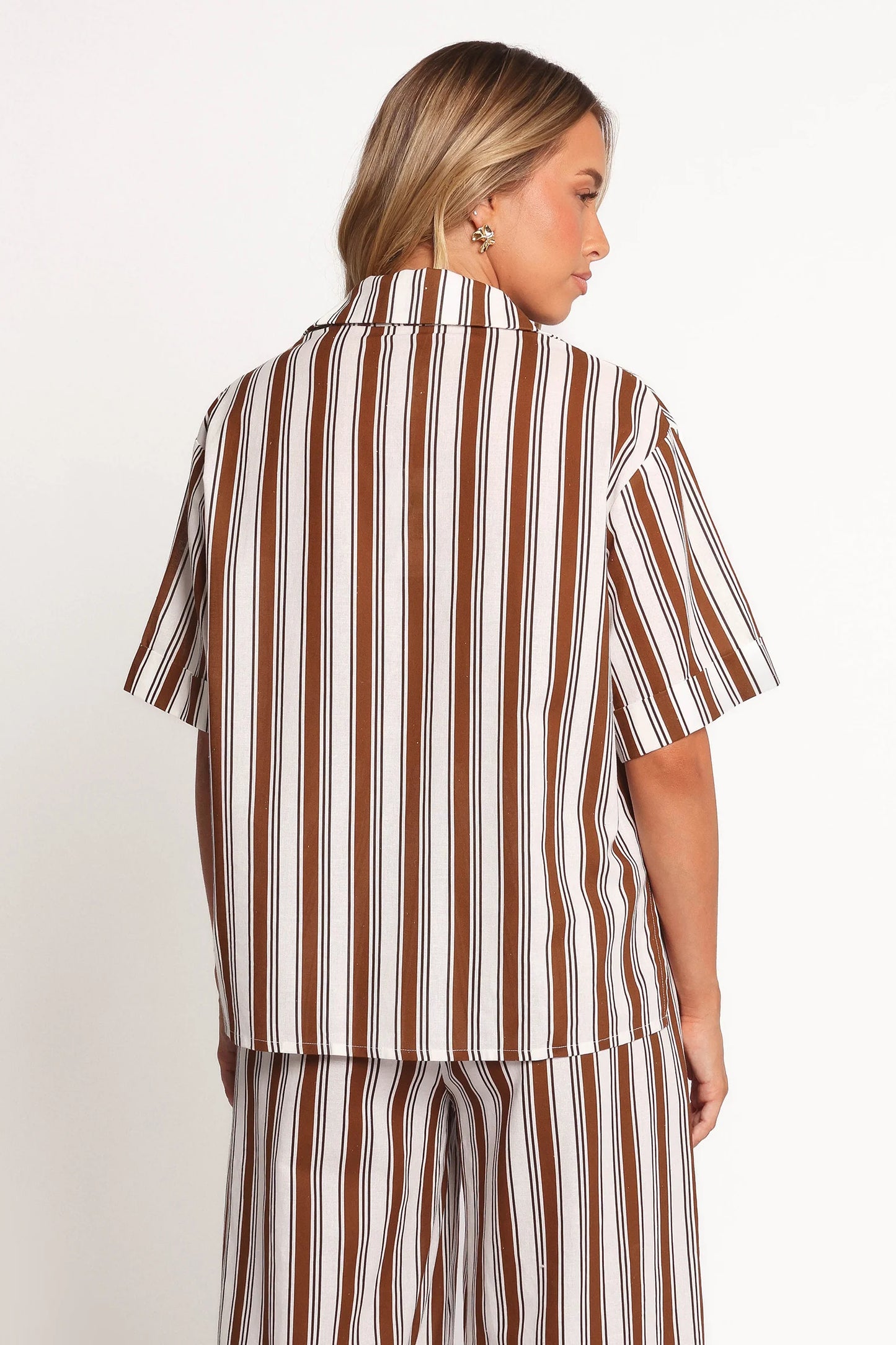 Thalia Short Sleeve Shirt - Chocolate Stripe
