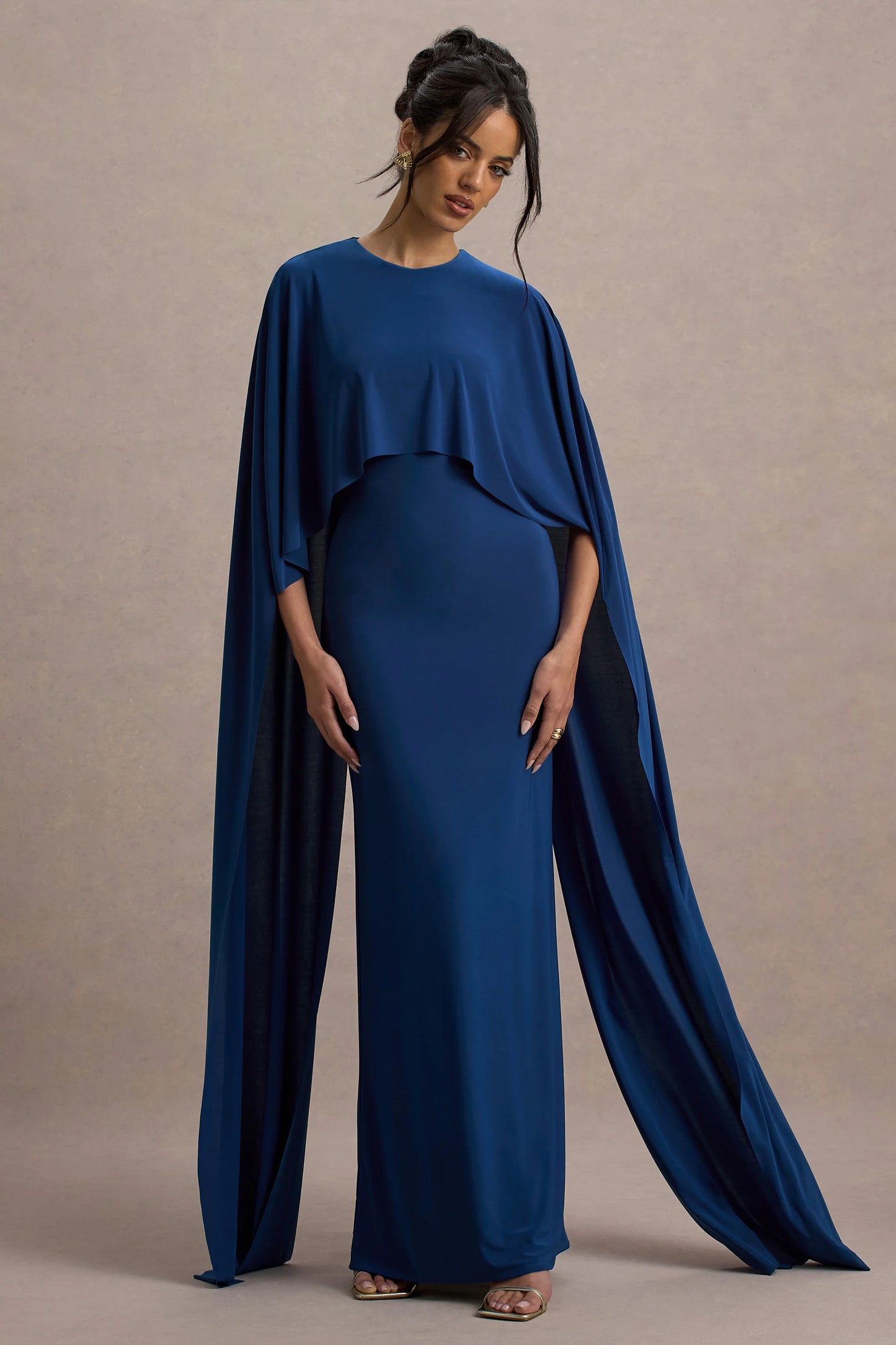 Padma Blue Draped Maxi Dress With Cape Sleeves