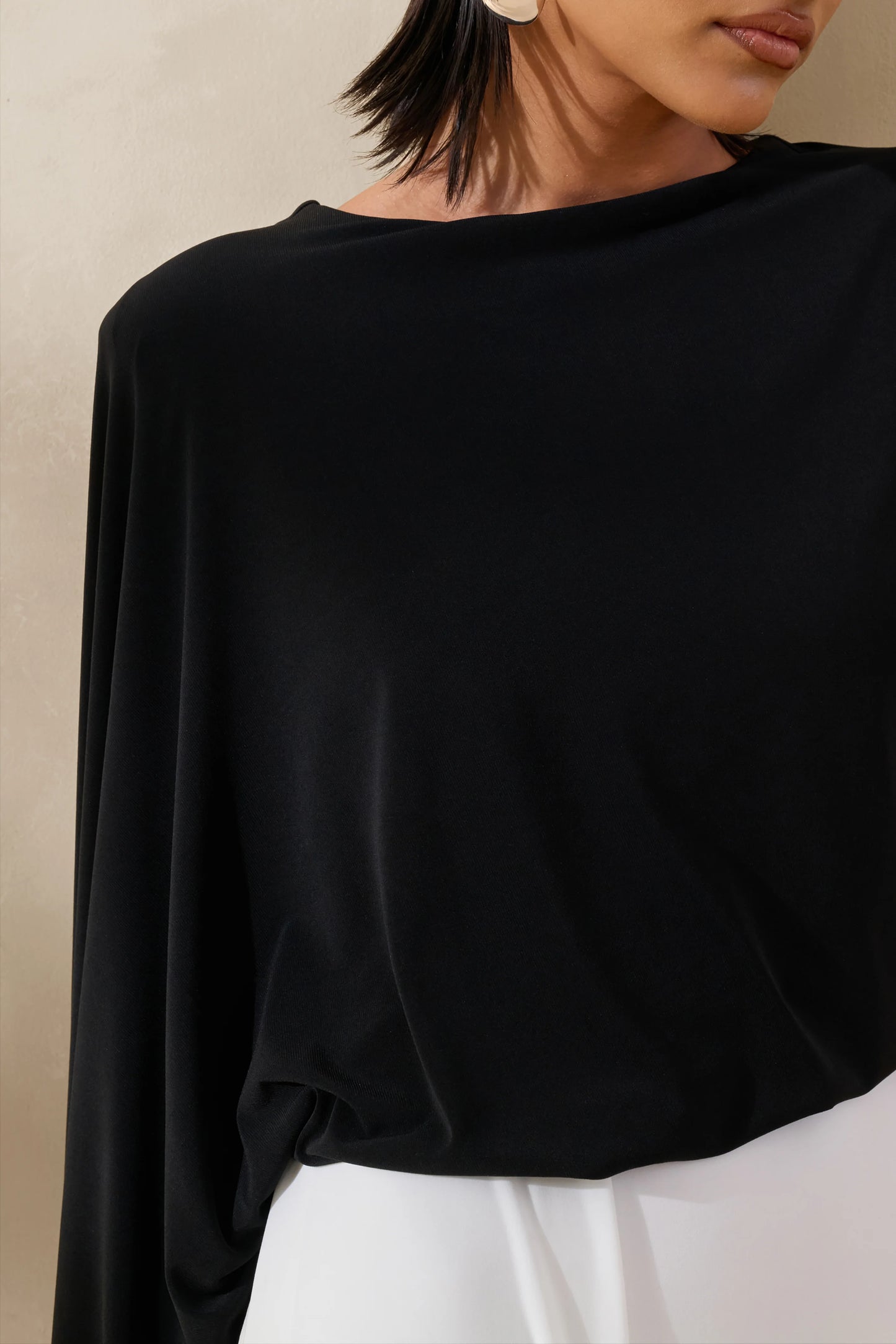 Carenza Black & White Wide-Neck Maxi Dress With Cape-Sleeve