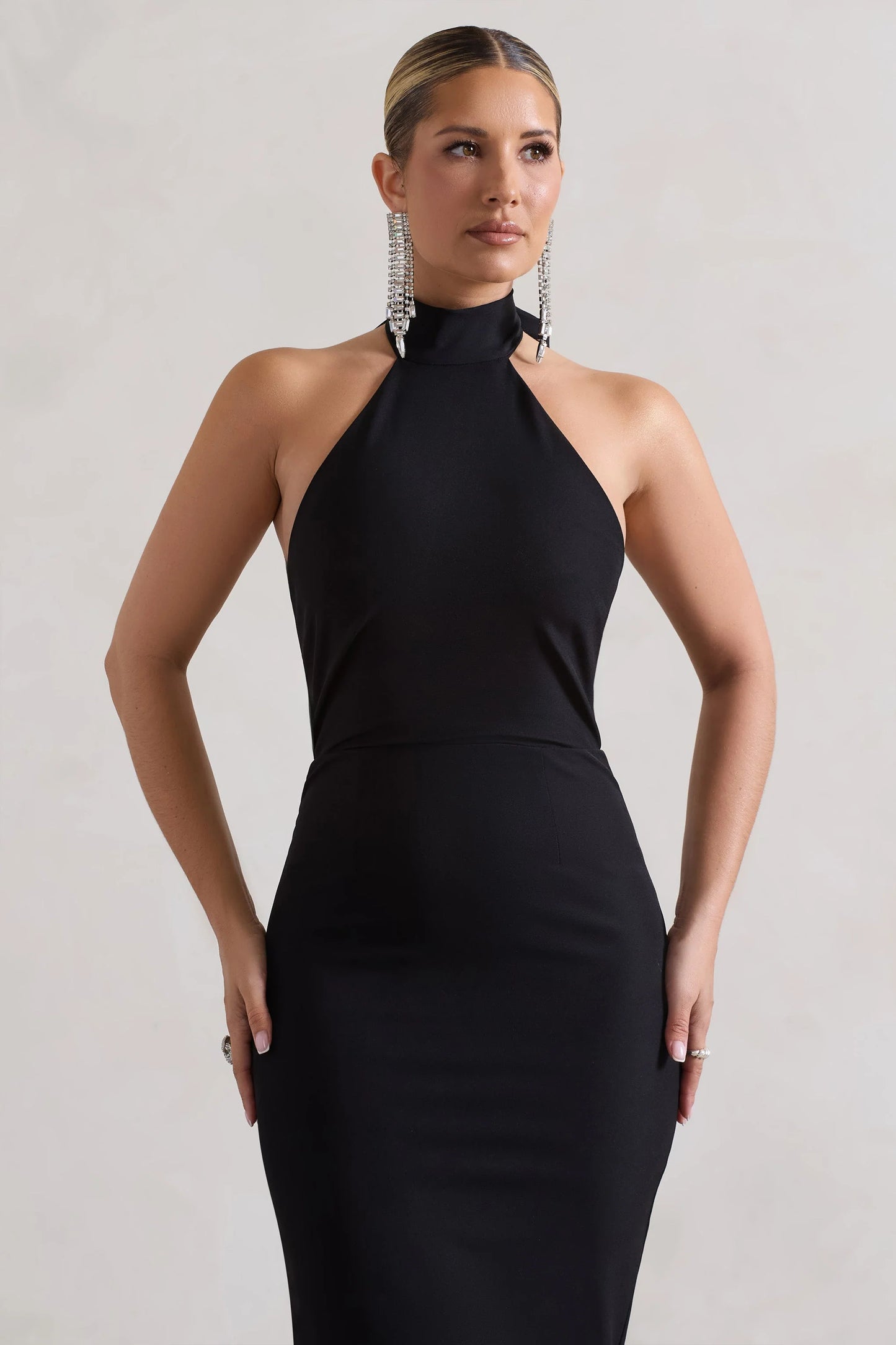 Ashton Black High-Neck Midi Dress With Ruffle Hem
