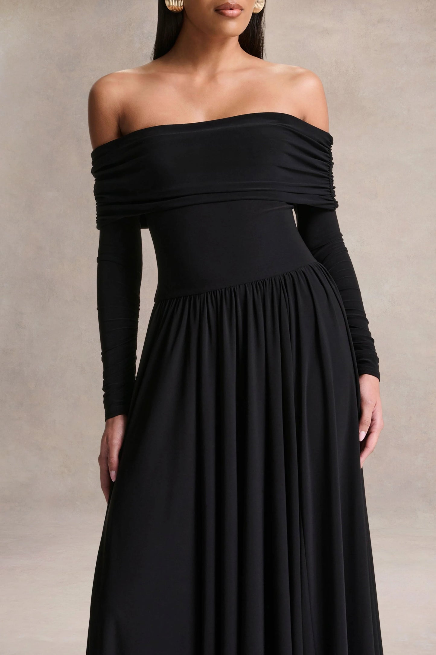Saskia Black Bardot-Neck Maxi Dress