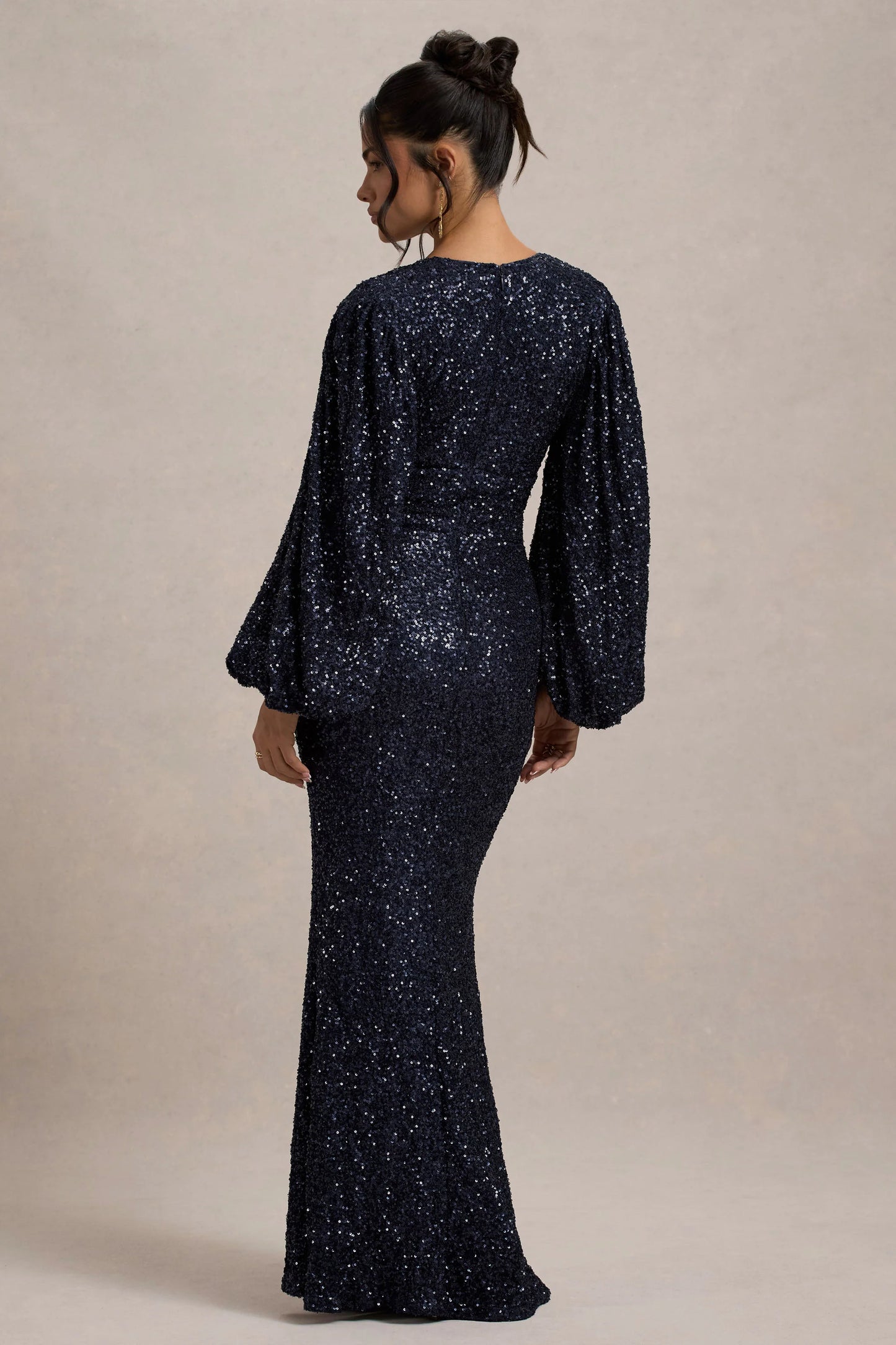 Kaelin Navy Sequin Plunge-Neck Maxi Dress
