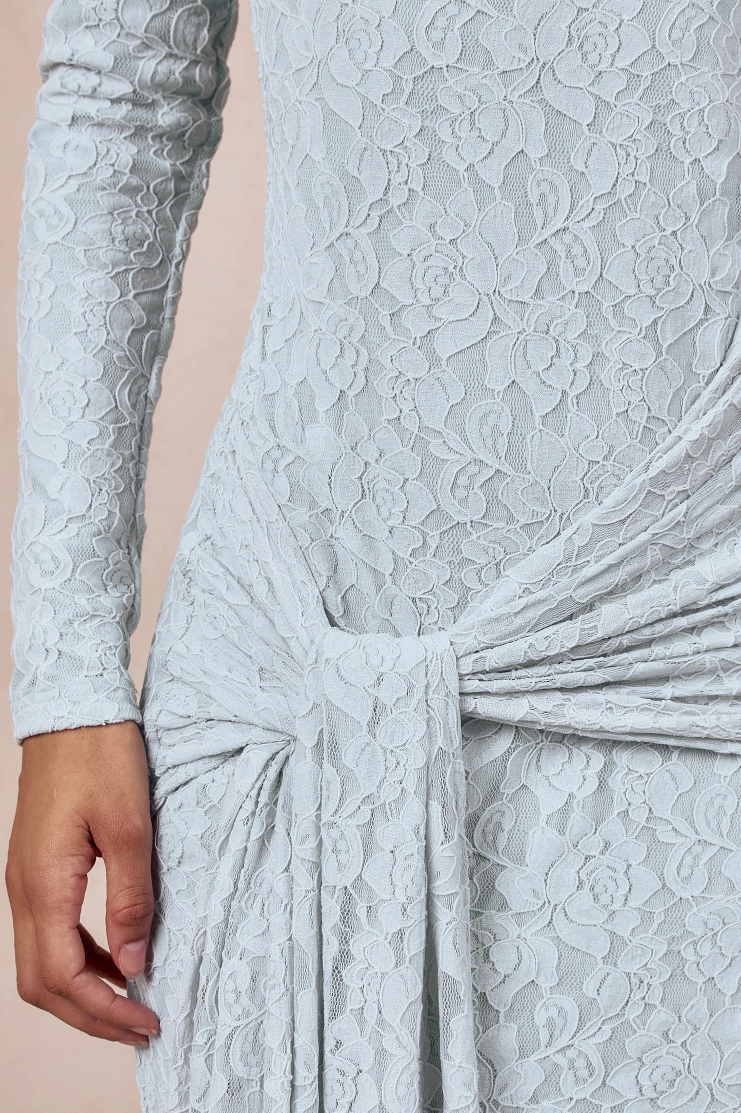 Evangela Powder Blue Lace Crew-Neck Maxi Dress With Wrap-Detail