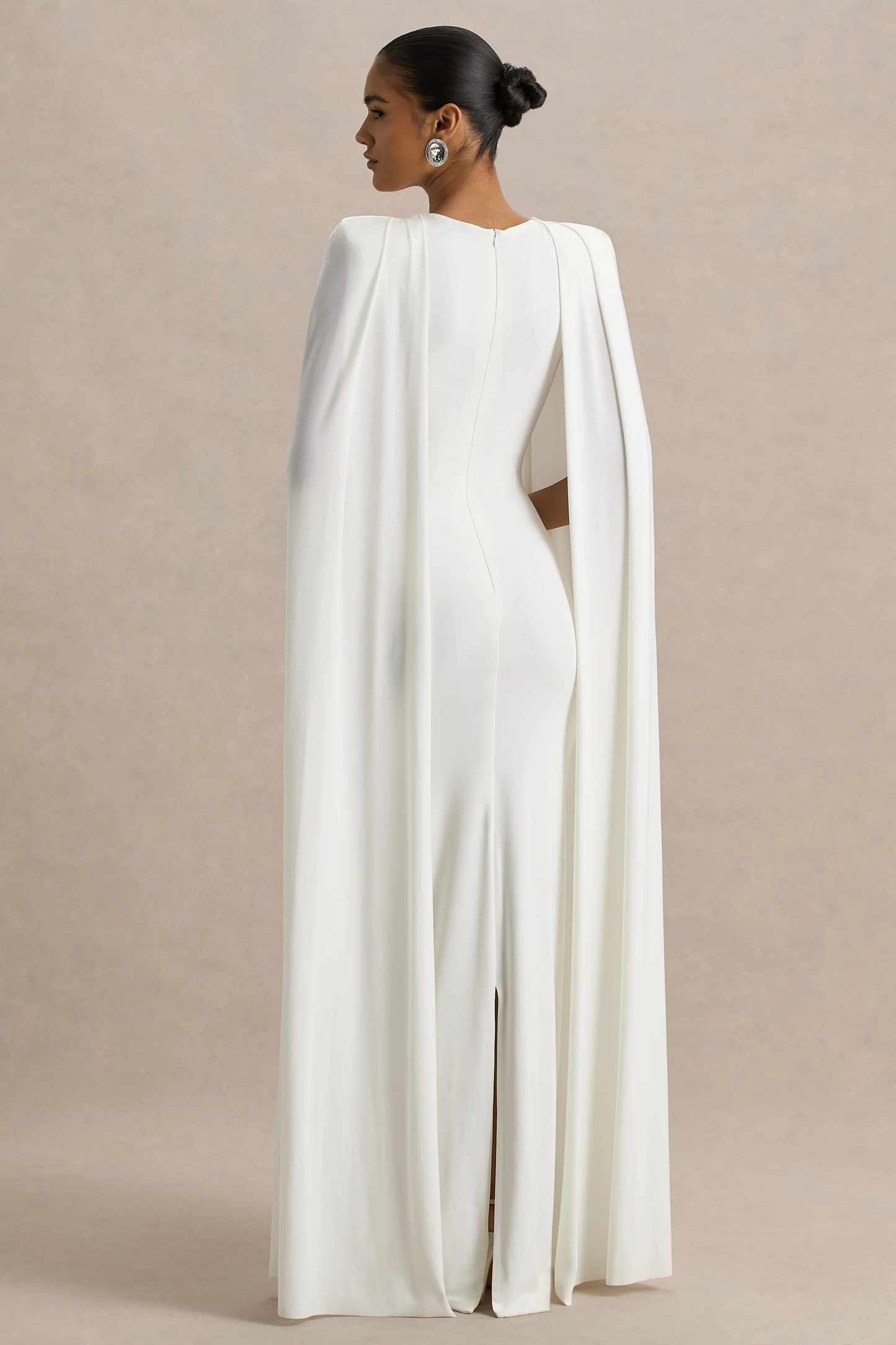 Mimi White Slashed-Neck Maxi Dress With Cape Sleeve Detail