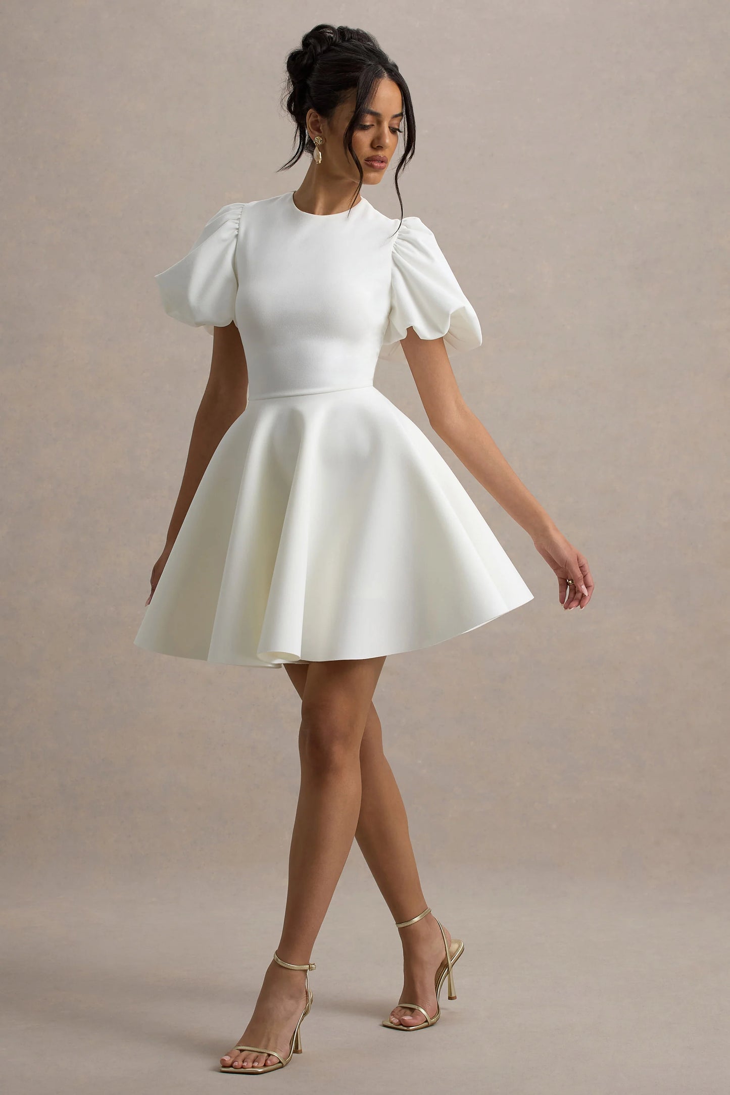 Emelia White Puff-Sleeve Skater Mini Dress