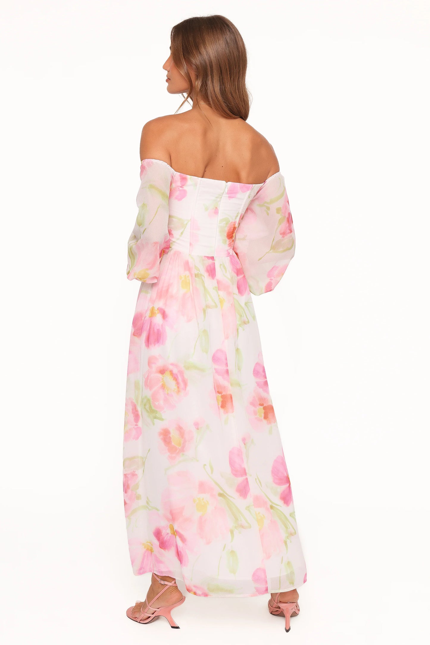 Chantel Off Shoulder Maxi Dress - Pink Garden Floral