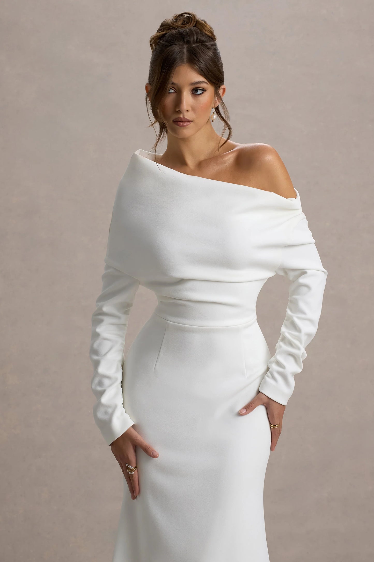 Lou White One-Shoulder Asymmetric Maxi Dress