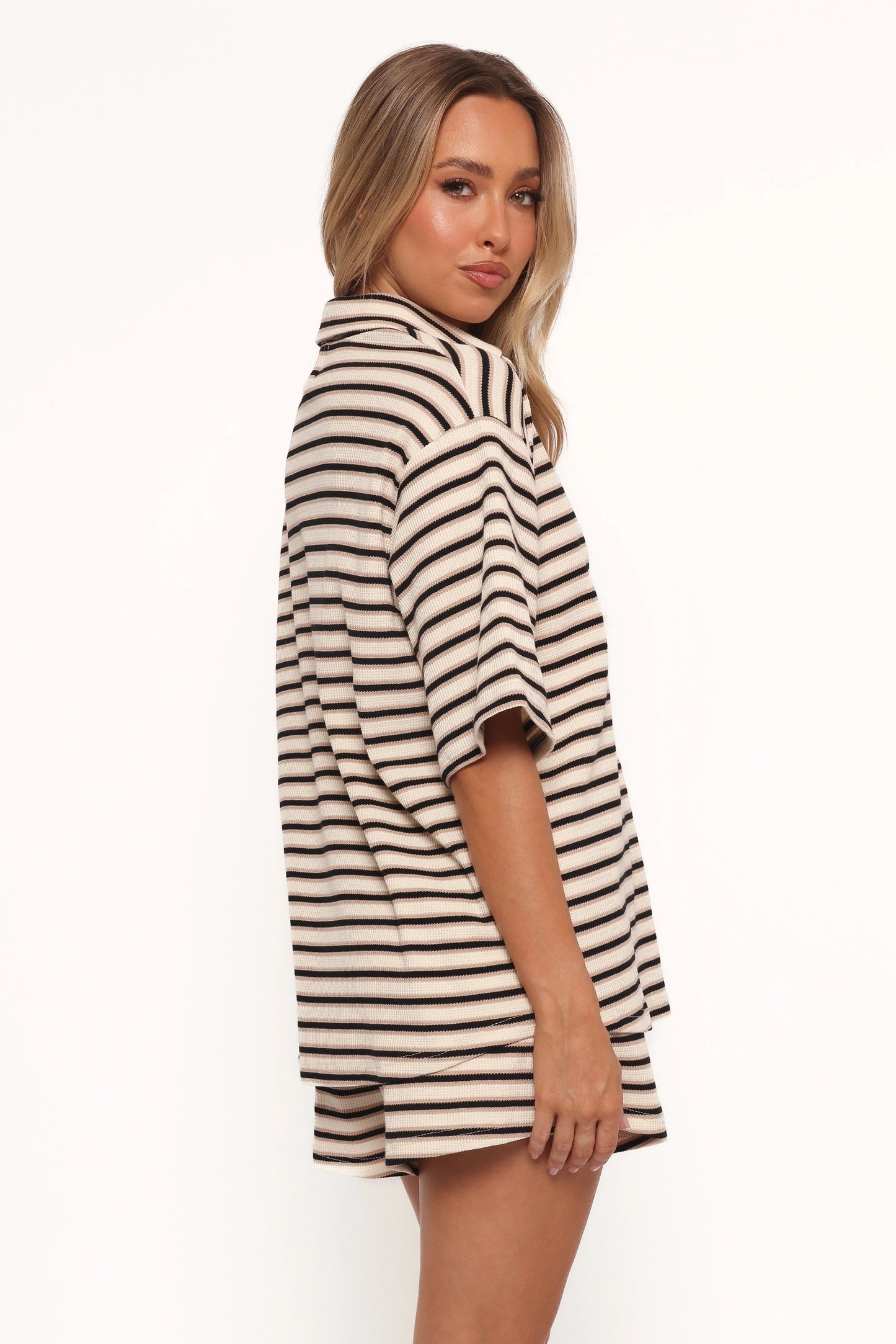 Alden Cotton Knit Set - Beige Black Stripe