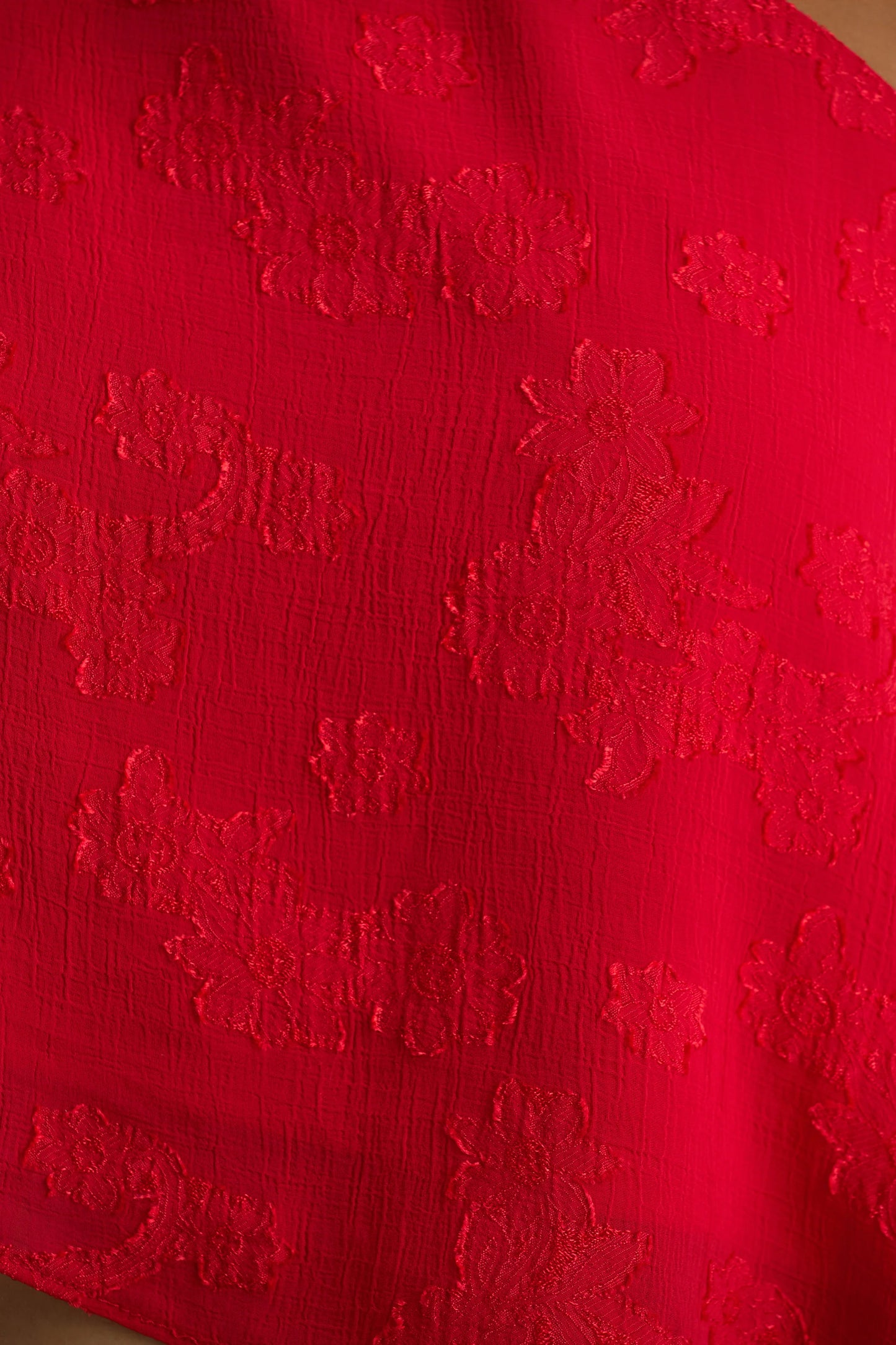 Aruba Red Satin Devore Asymmetric Long-Sleeve Crop Top