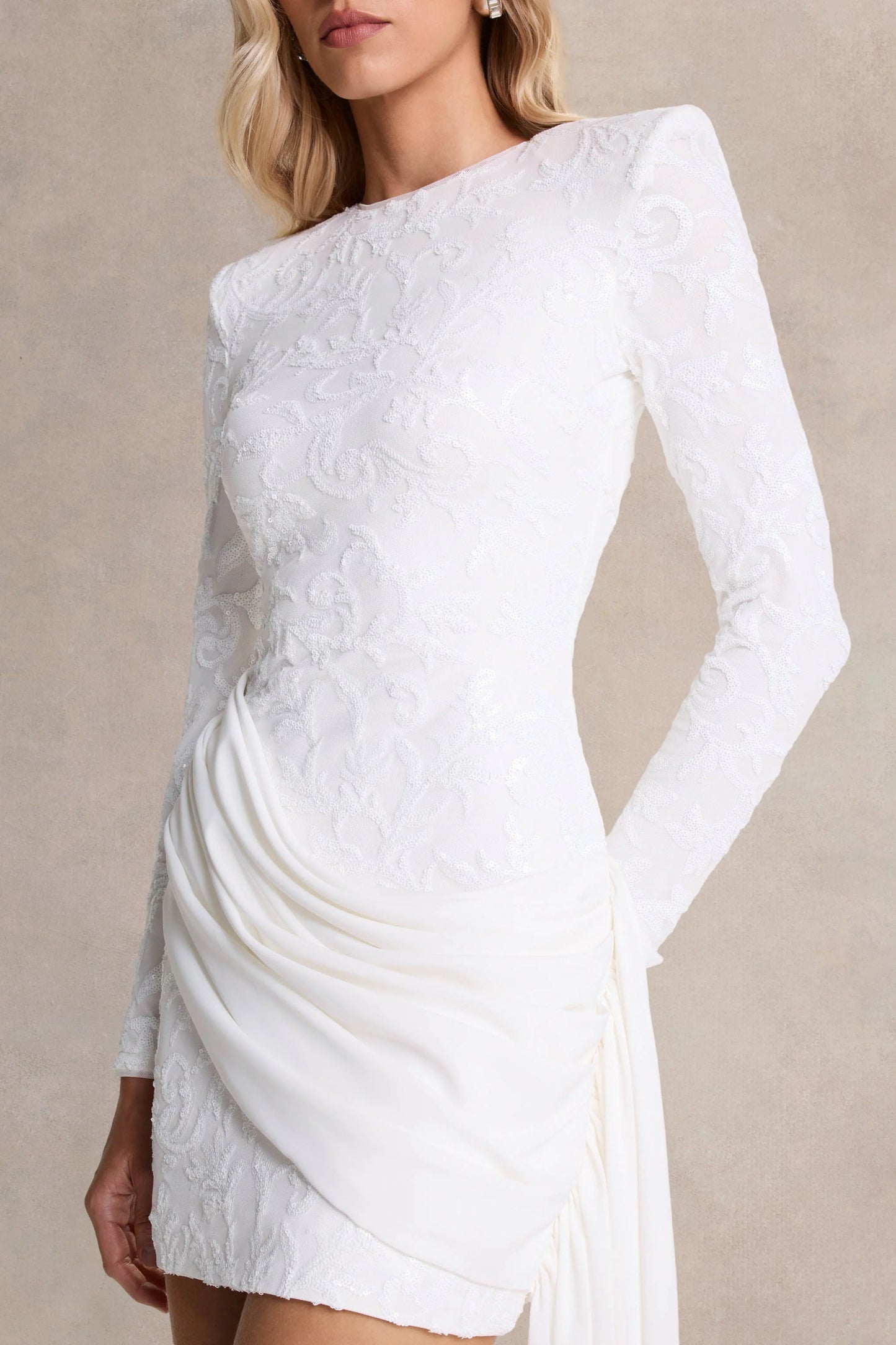 Florecita White Embellished Lace Mini Dress With Sash Detail