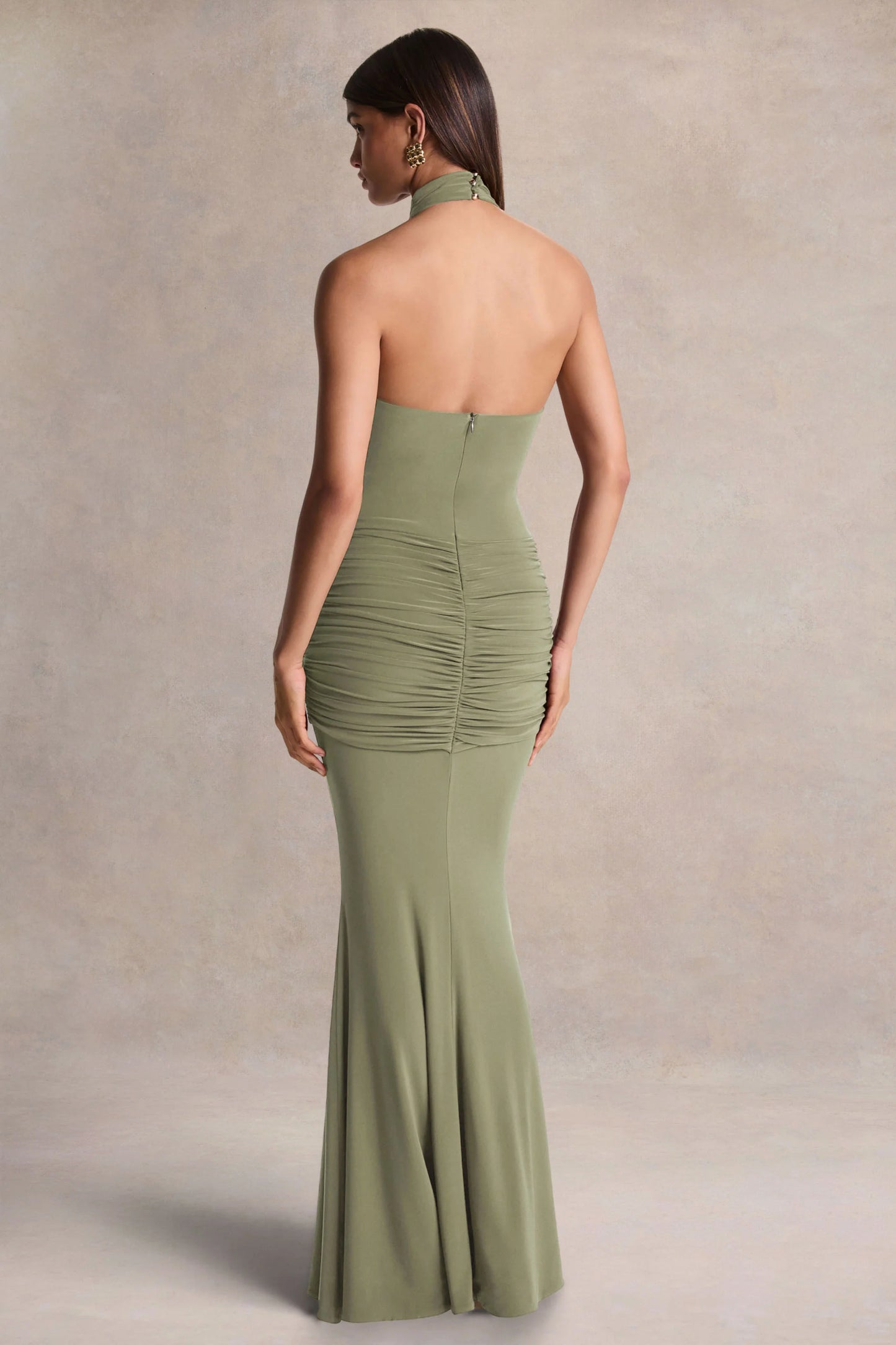 Hyla Green High-Neck Maxi Dress With Sash-Detail