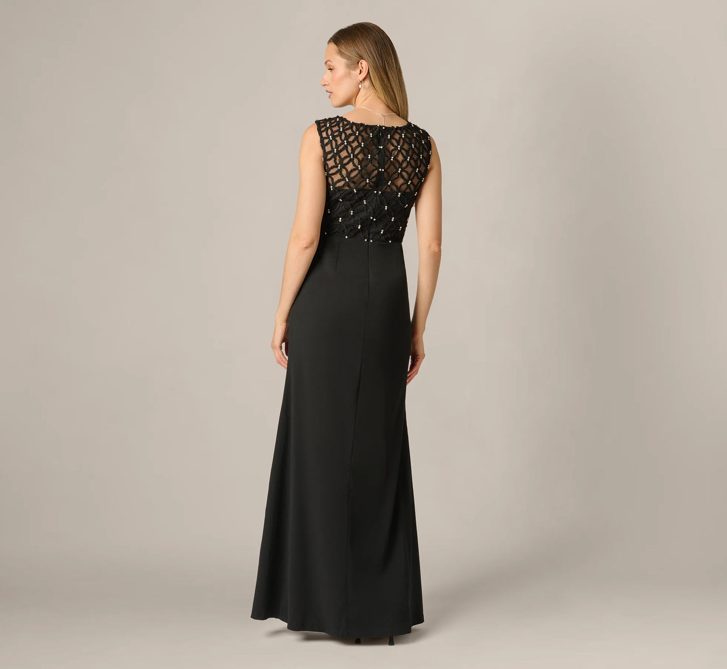 Draped Crepe Beaded Combo Gown In Black