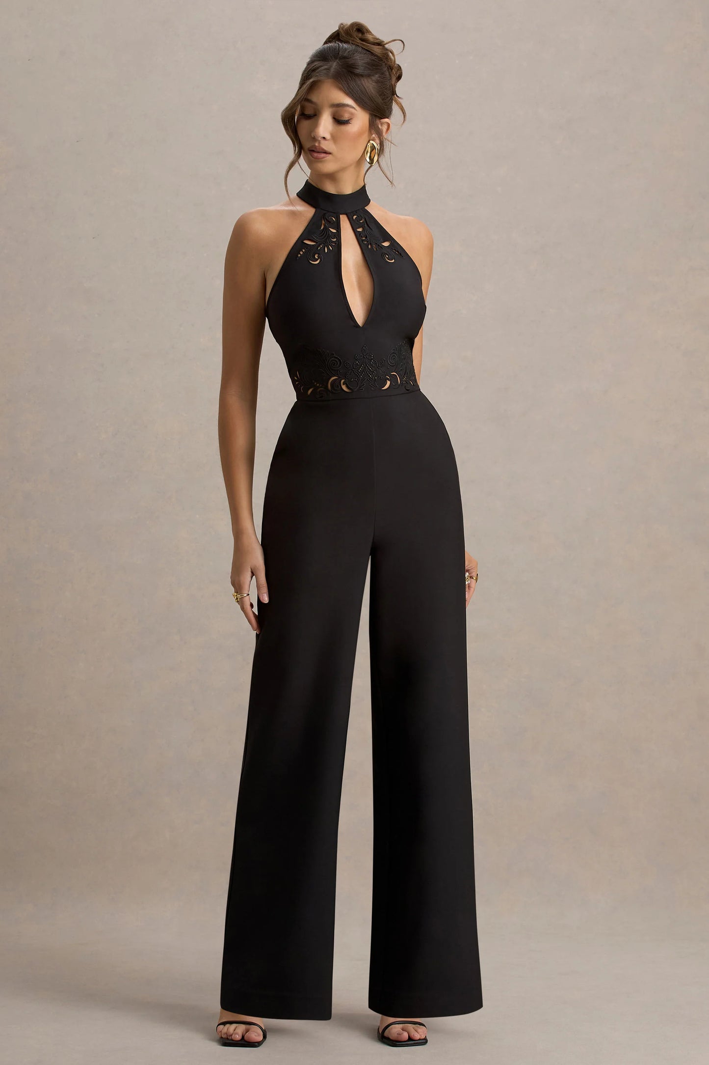 Kami Black High-Neck Embroidered Jumpsuit