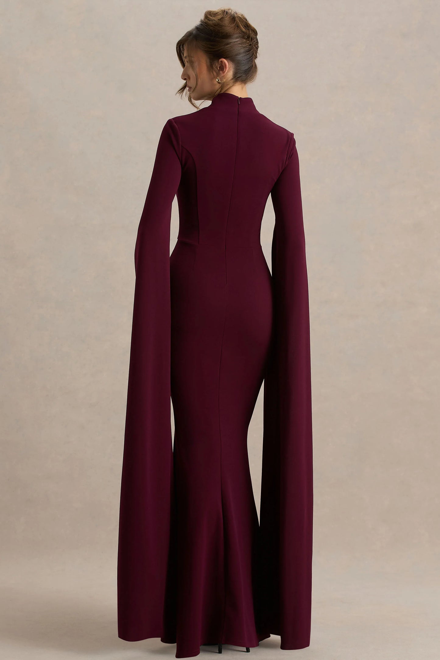 Esme Burgundy Square-Neck Maxi Dress With Cape Sleeves
