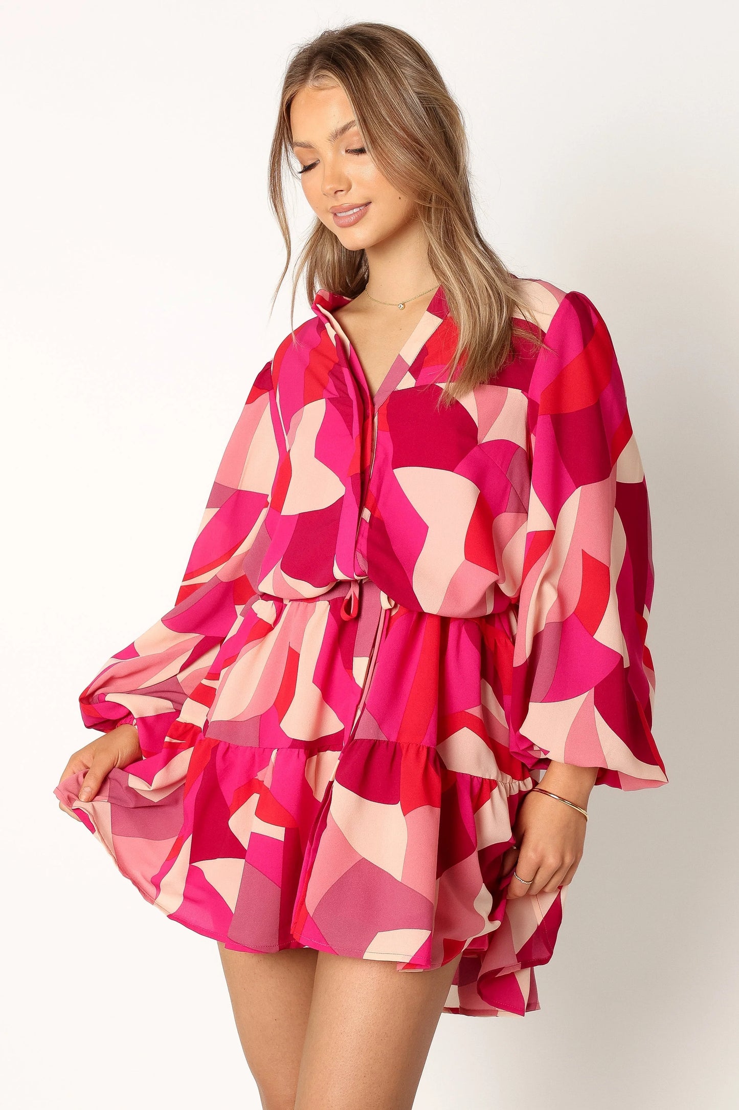 Milly Long Sleeve Mini Dress - Red Magenta