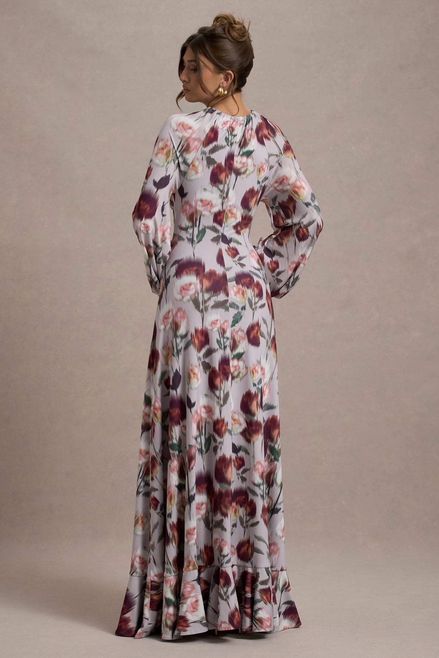 Althena Cream Floral Print Balloon-Sleeve Maxi Dress
