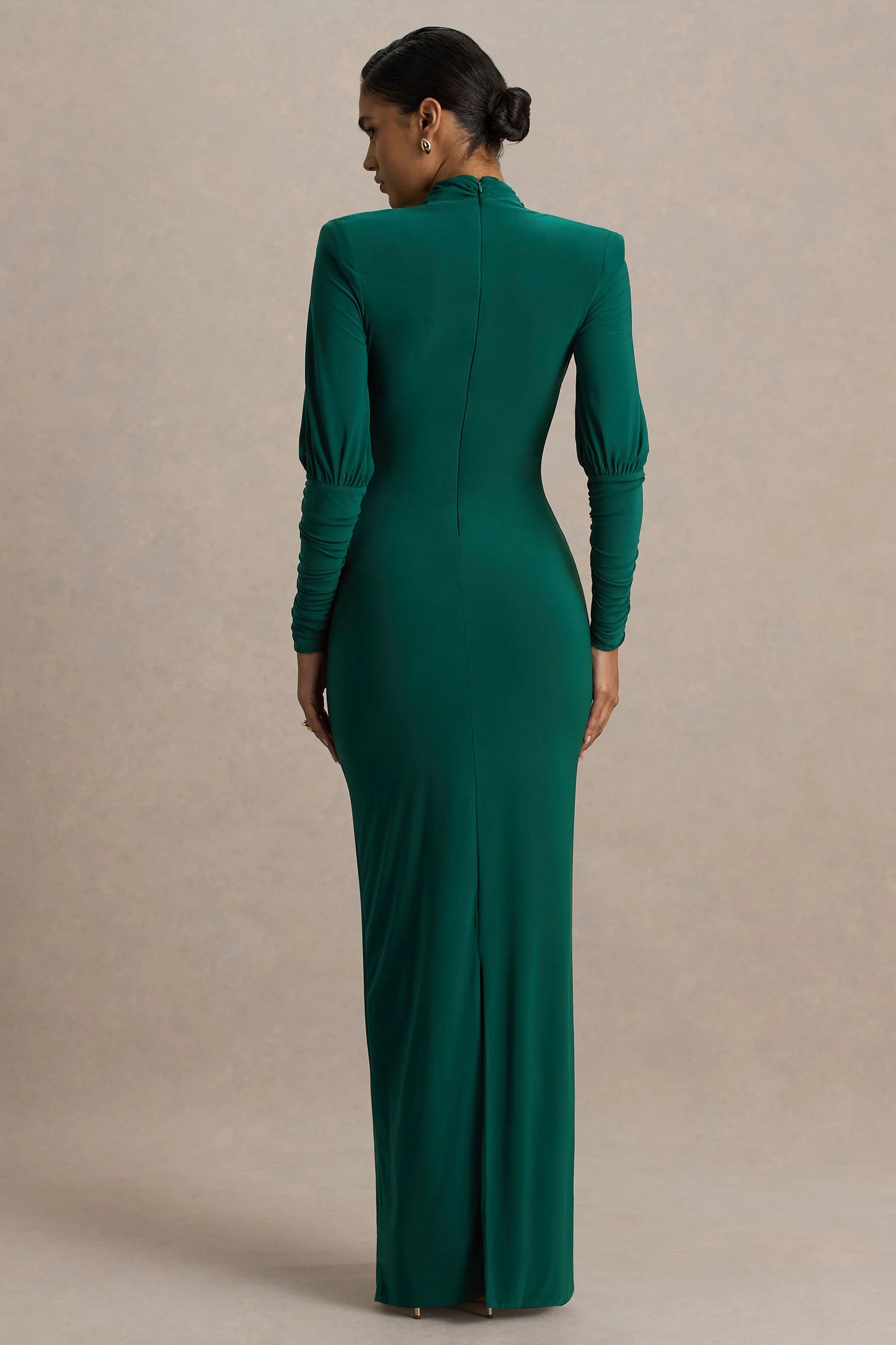 Kaylee Bottle Green Cowl-Neck Maxi Dress With Draping Details