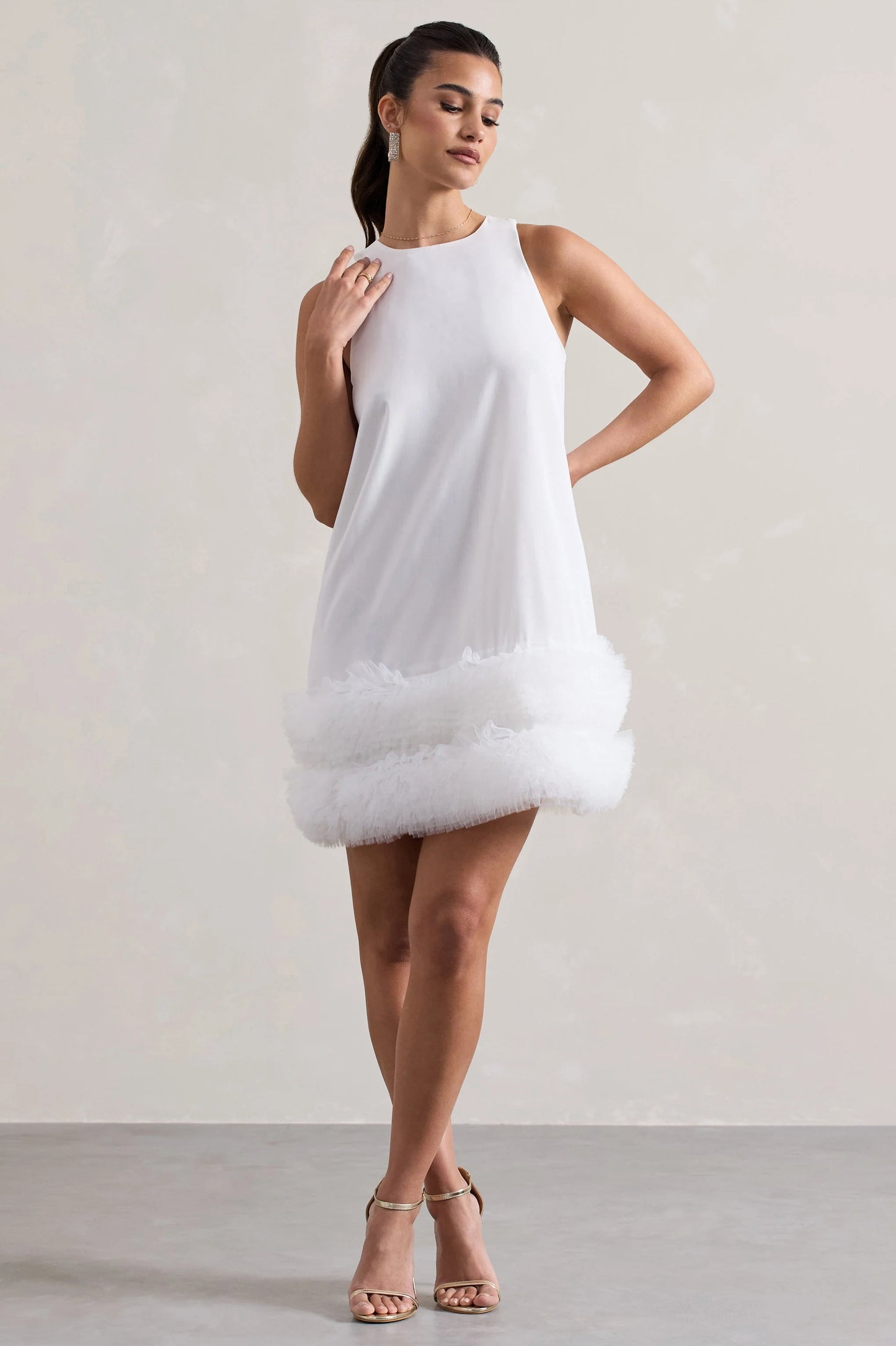 Raise A Glass White A-Line Mini Dress With Tulle Hem