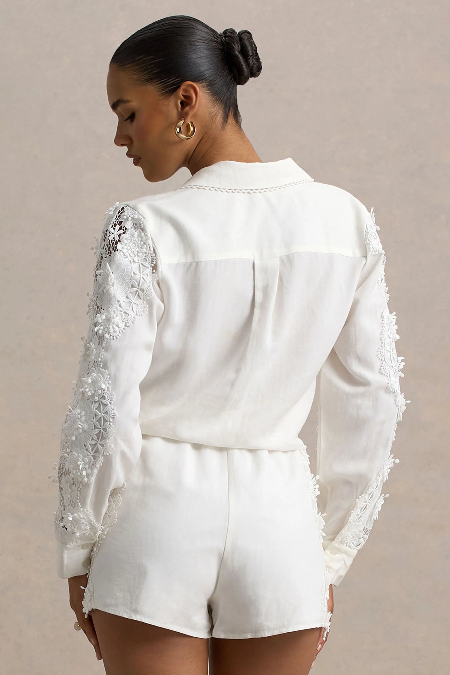 Coconut Ecru Button-Up Shirt With Lace Detail