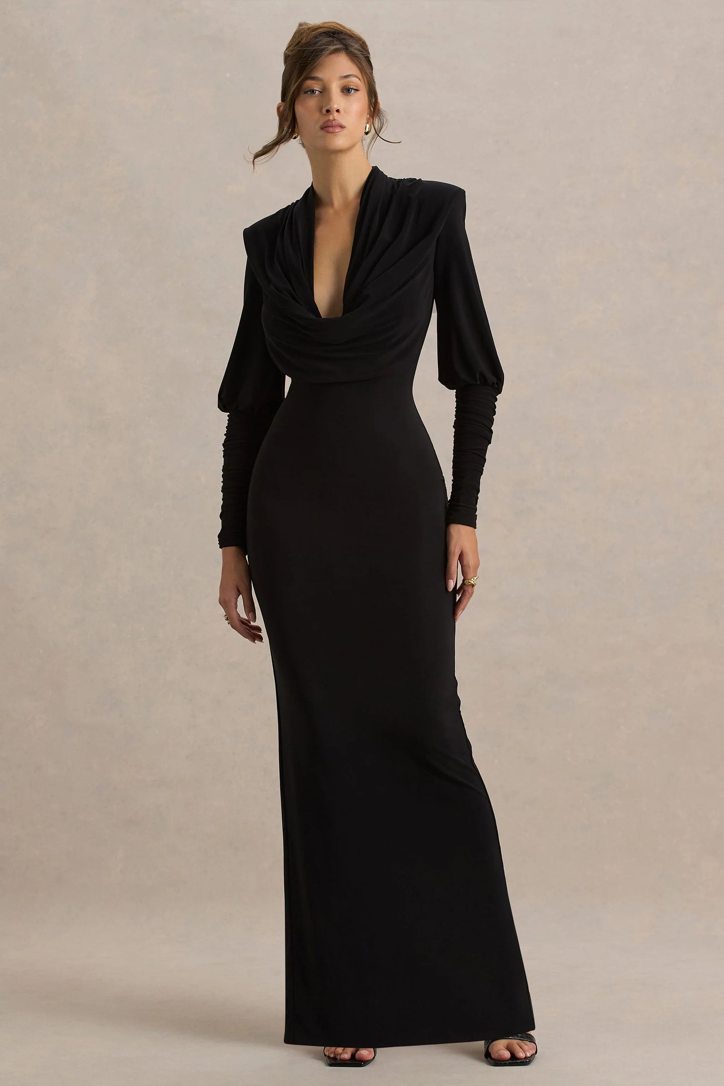 Kaylee Black Cowl-Neck Maxi Dress With Draping Details