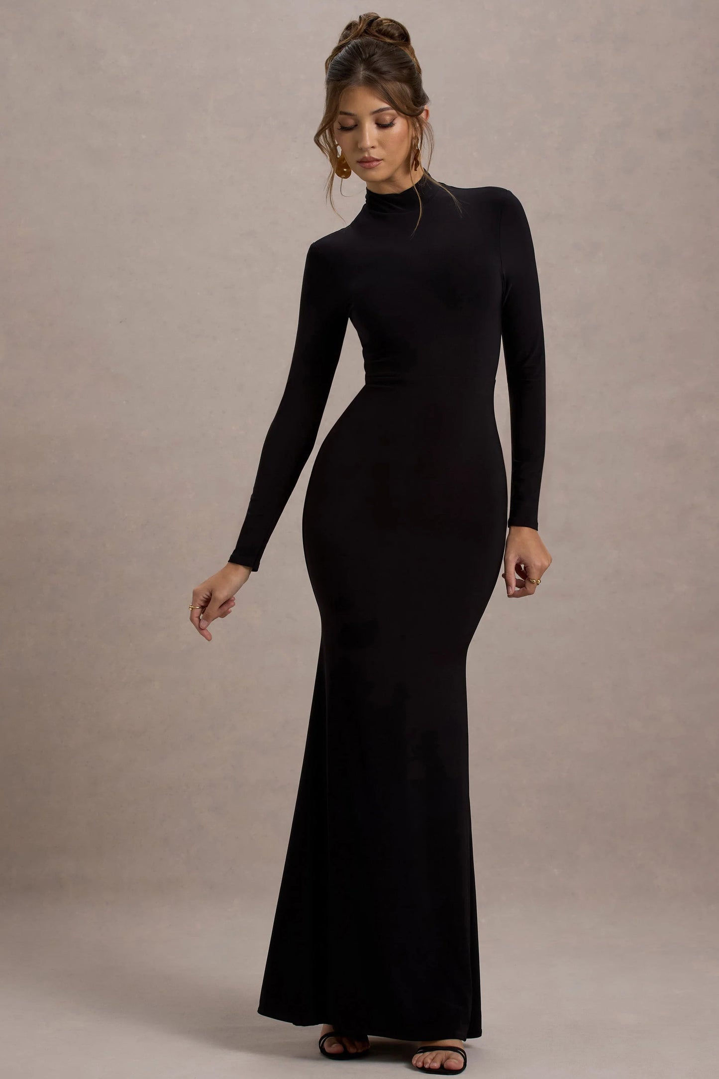 Tova Black High-Neck Long-Sleeve Maxi Dress