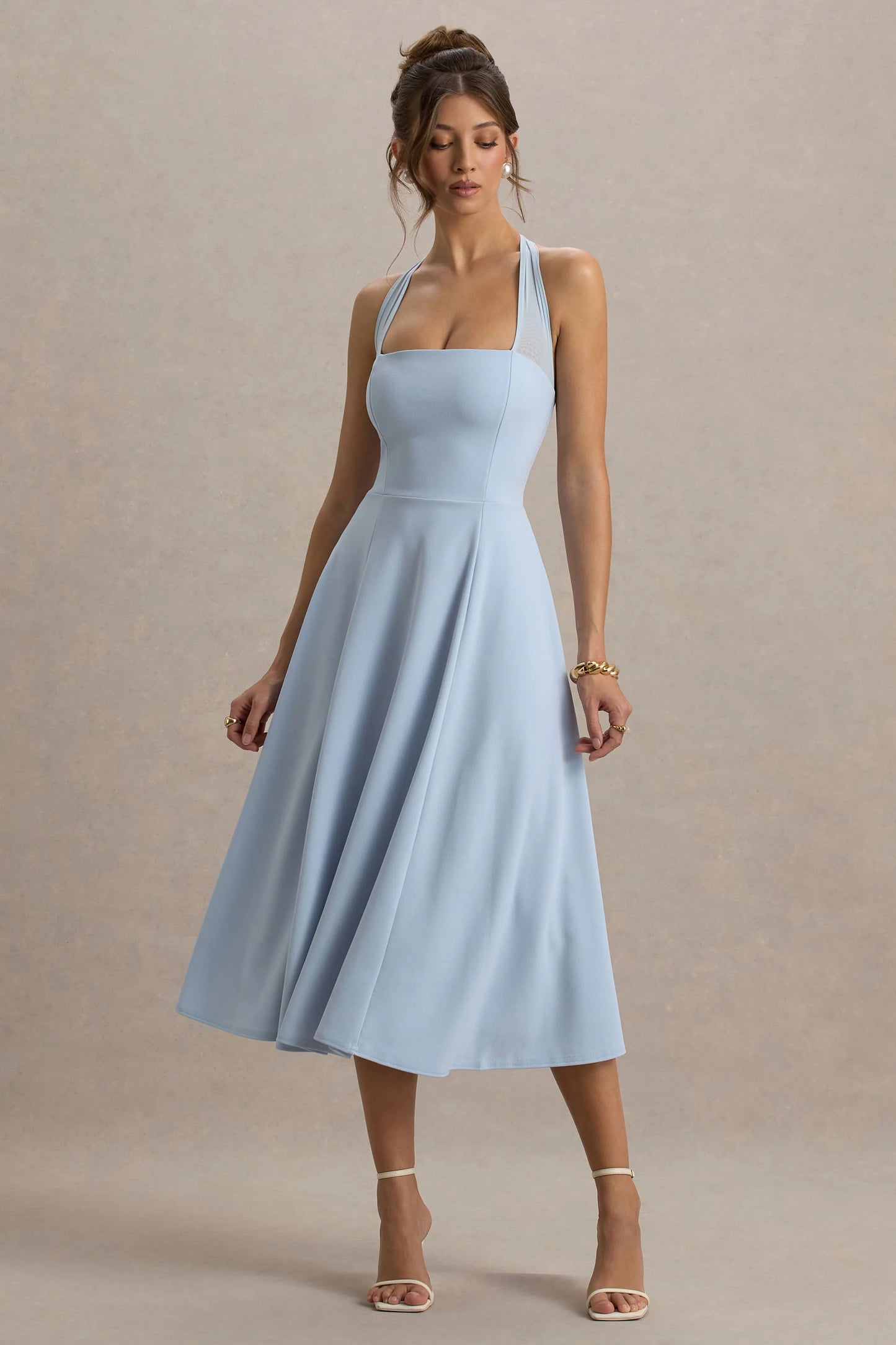 Auburn Powder Blue Halter-Neck Midi Dress