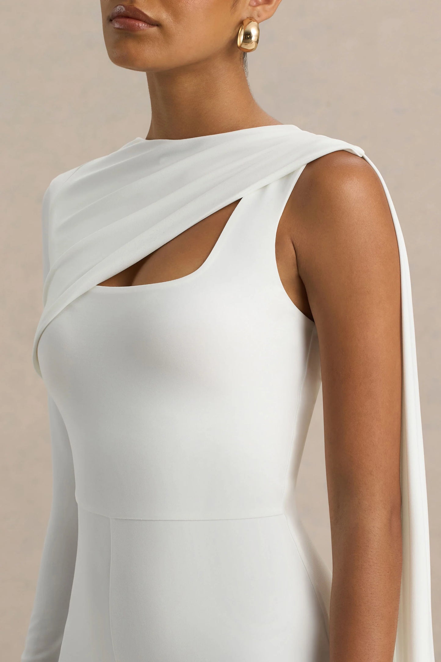 Graces White High-Neck Jumpsuit With Cape Sleeve