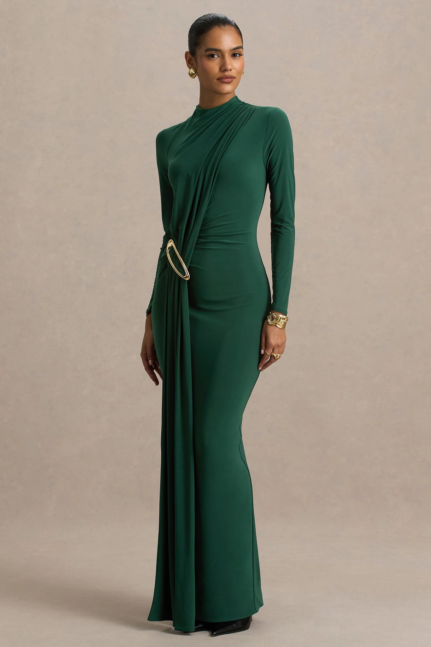Zadie Teal High-Neck Maxi Dress With Gathered-Detail