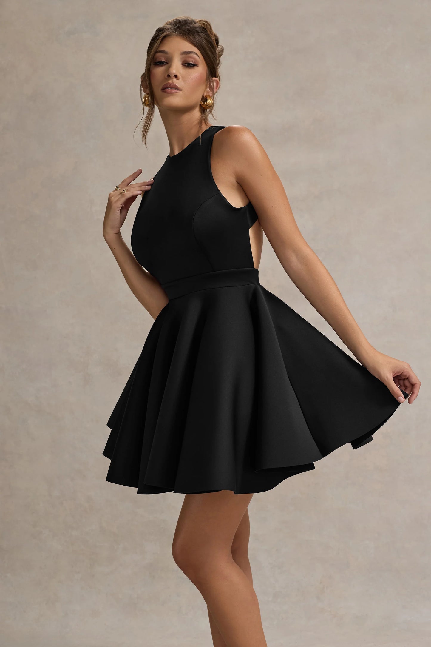 Waverly Black Racer-Neck Sleeveless Skater Mini Dress
