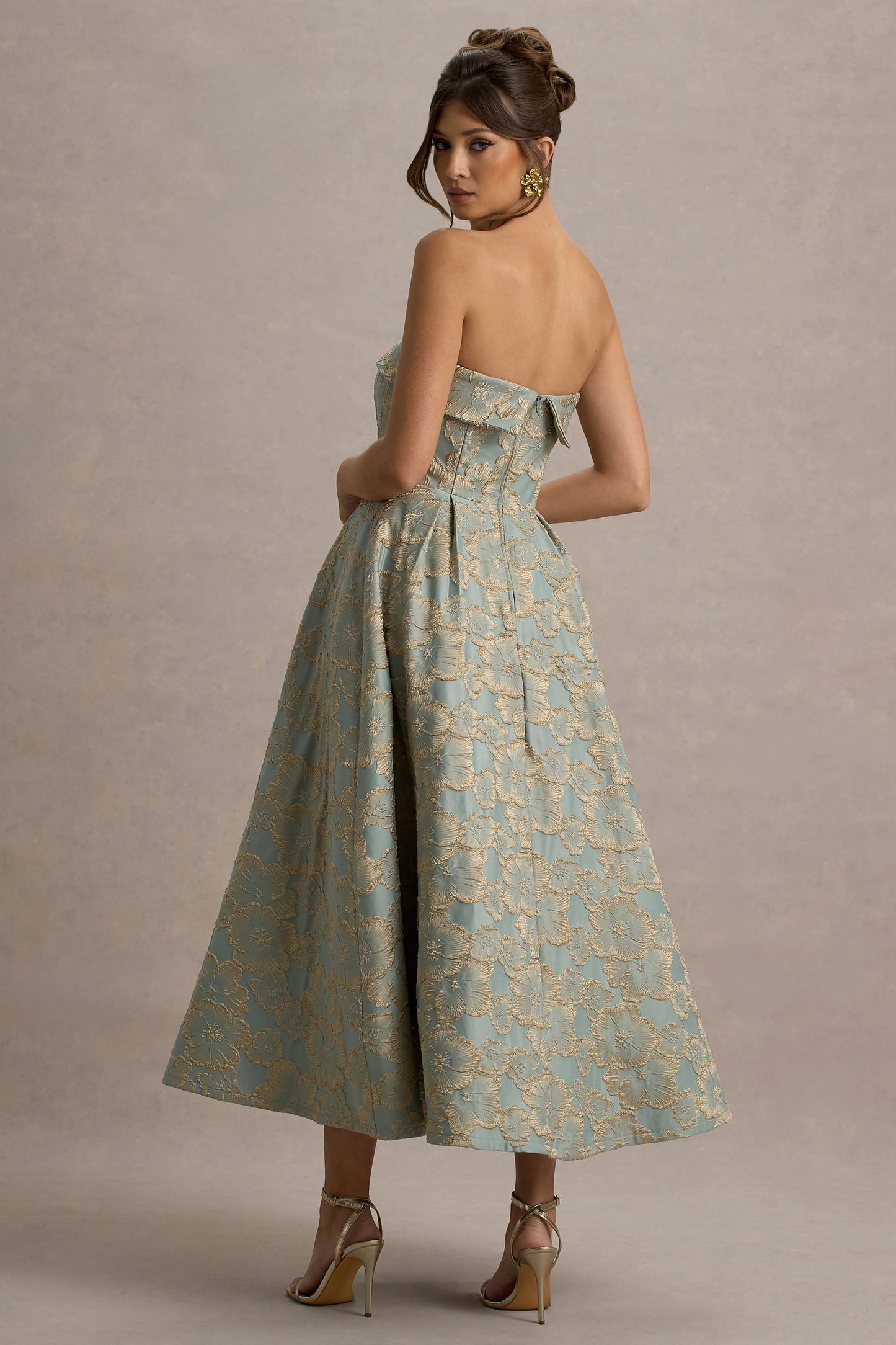 Zuma Light Blue Jacquard Strapless Midi Dress