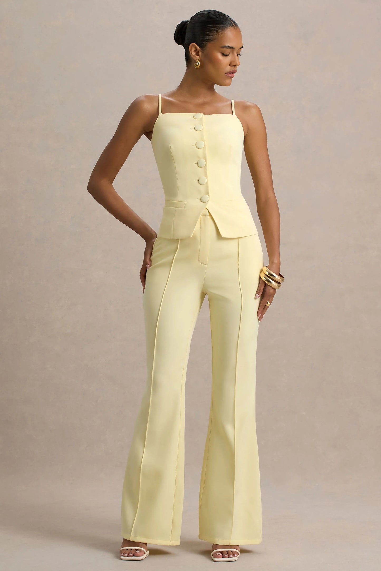 Jada Lemon Tailored Flared-Leg Trousers